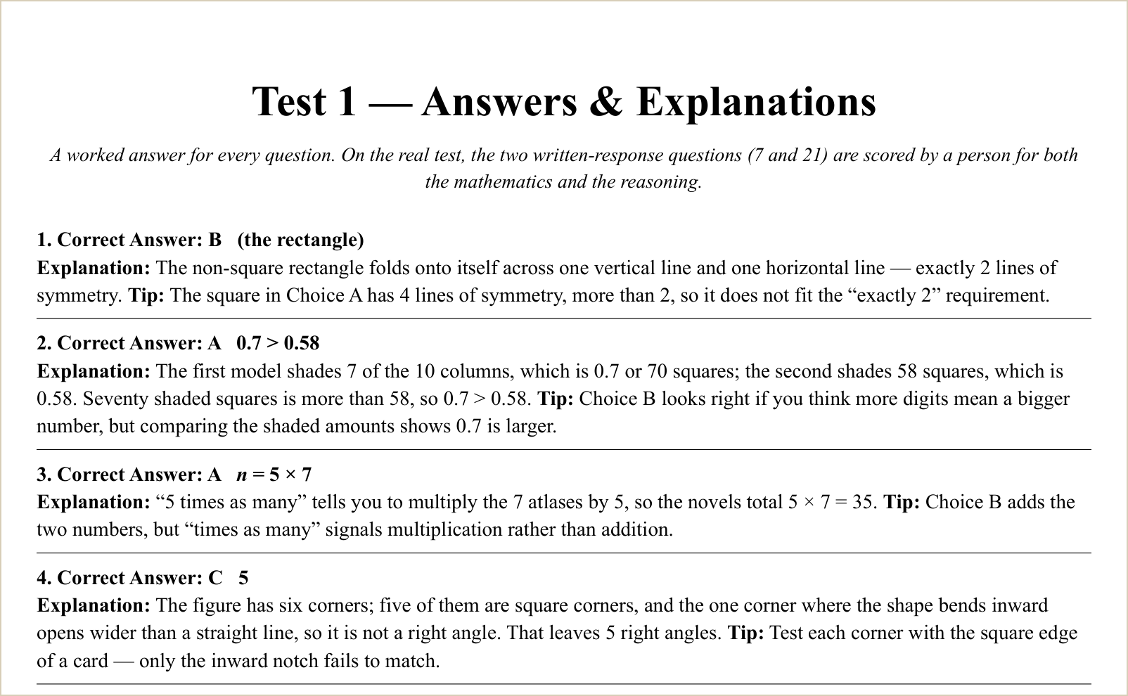 The explanations for those questions
