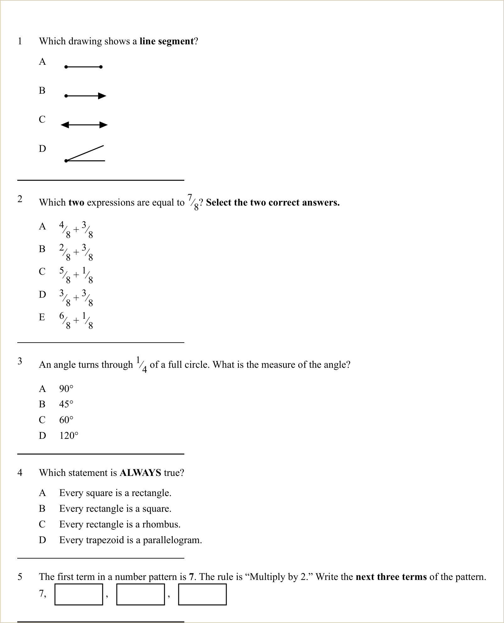A full question page from a later practice test