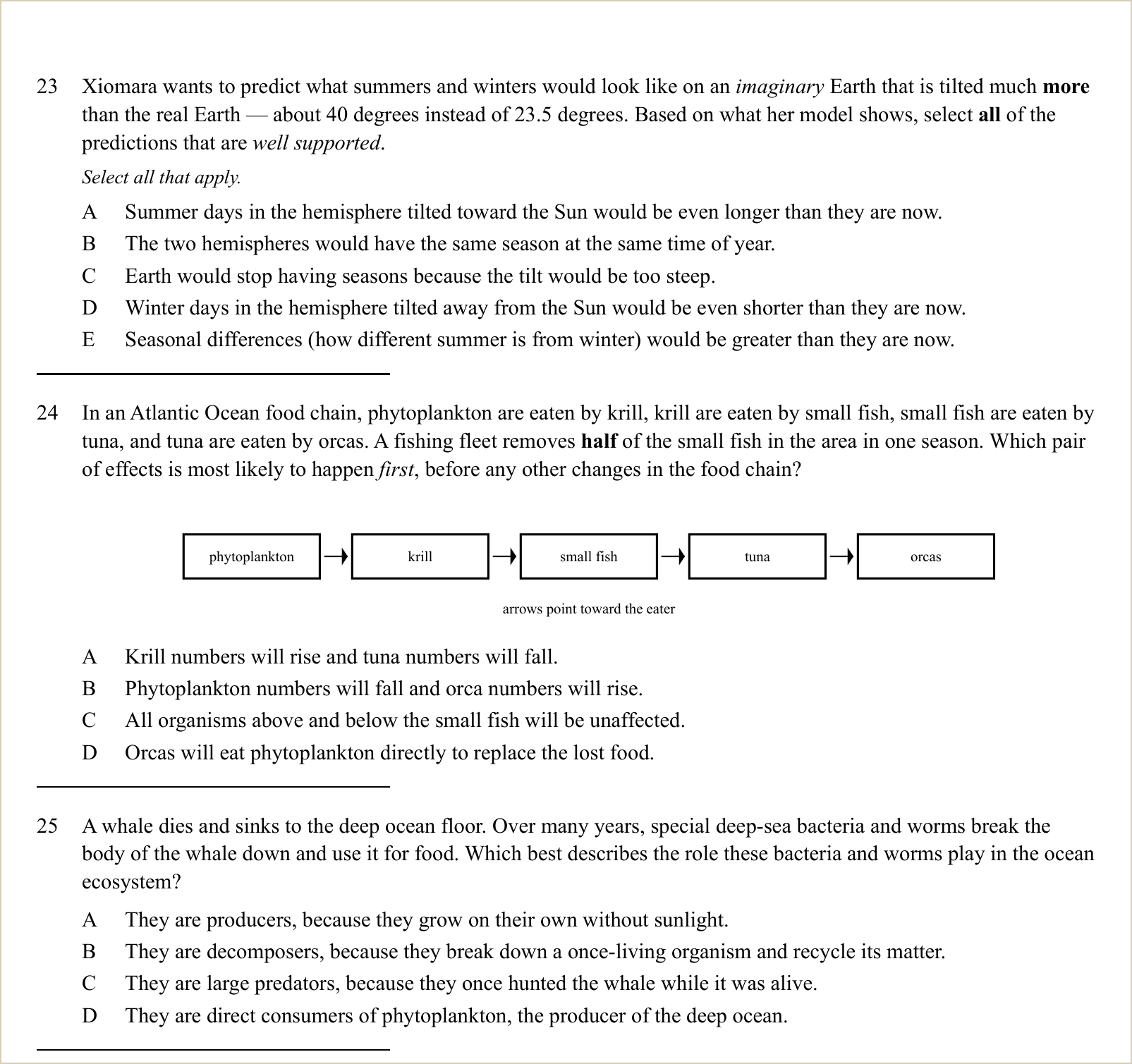 A full question page from a later practice test