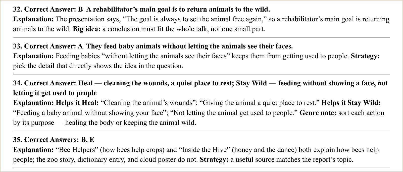 The explanations for those questions