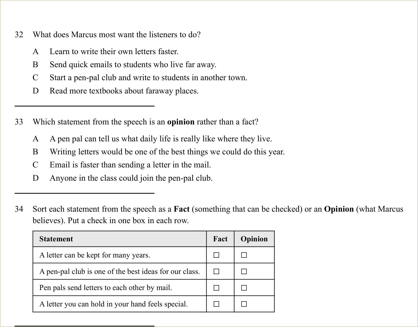 A full question page from a later practice test
