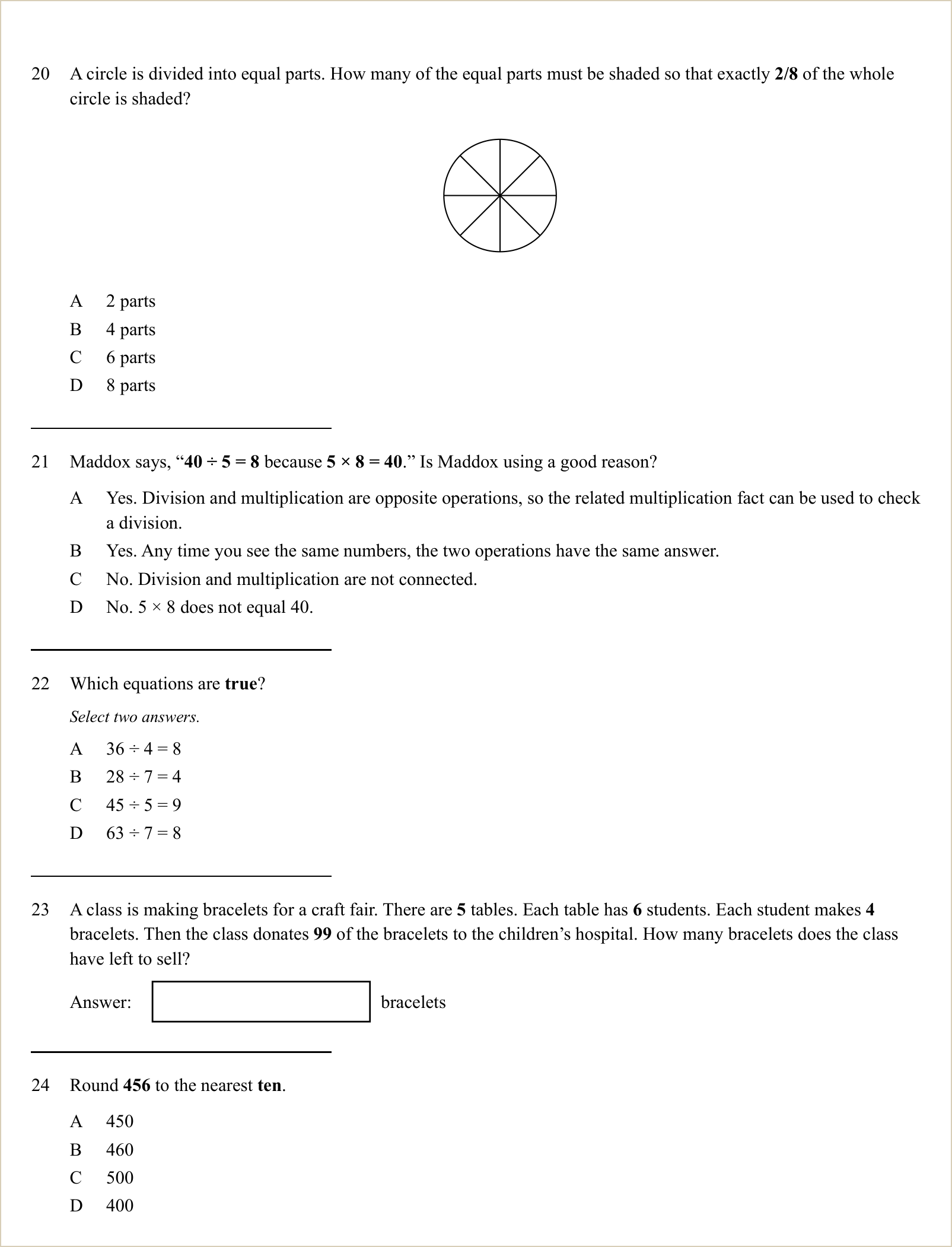 A full question page from a later practice test