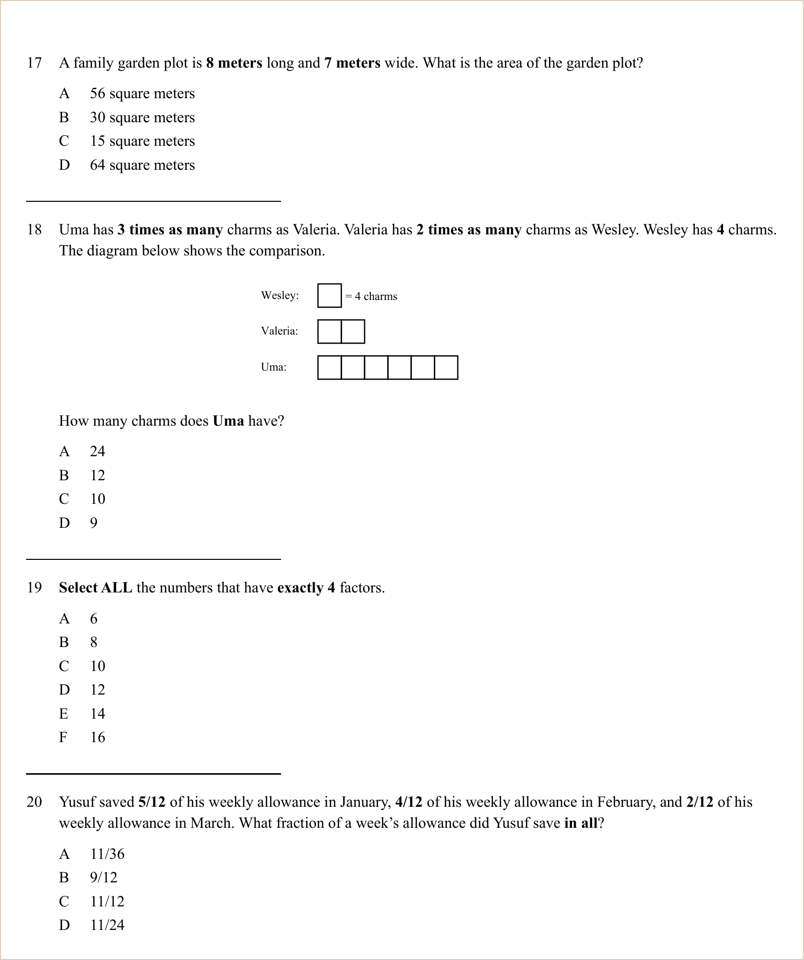 A full question page from a later practice test