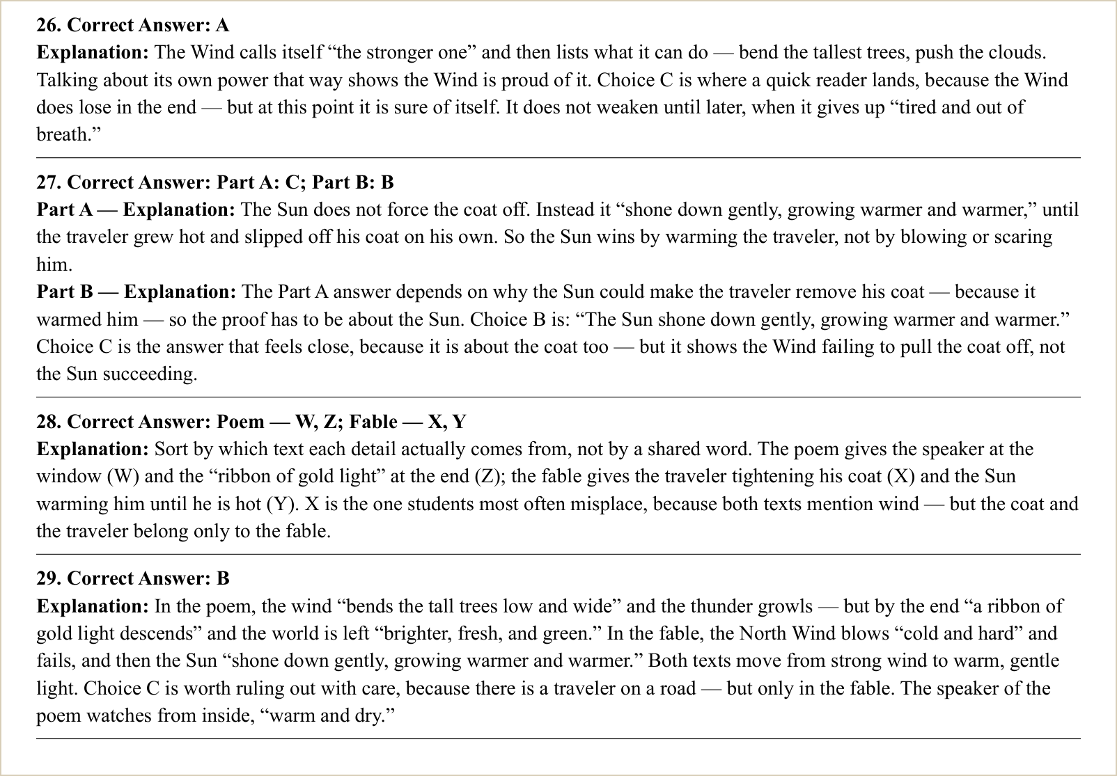 The explanations for those questions
