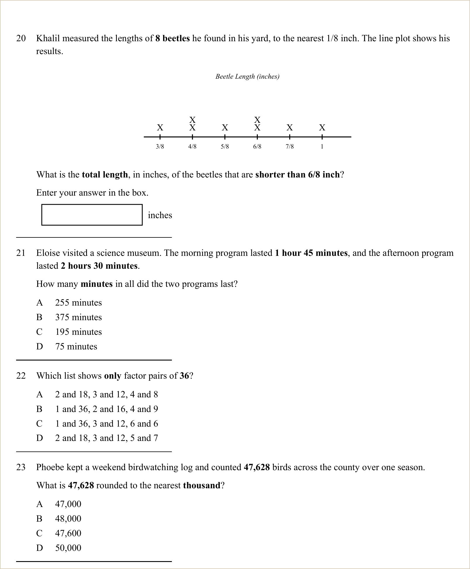 A full question page from a later practice test