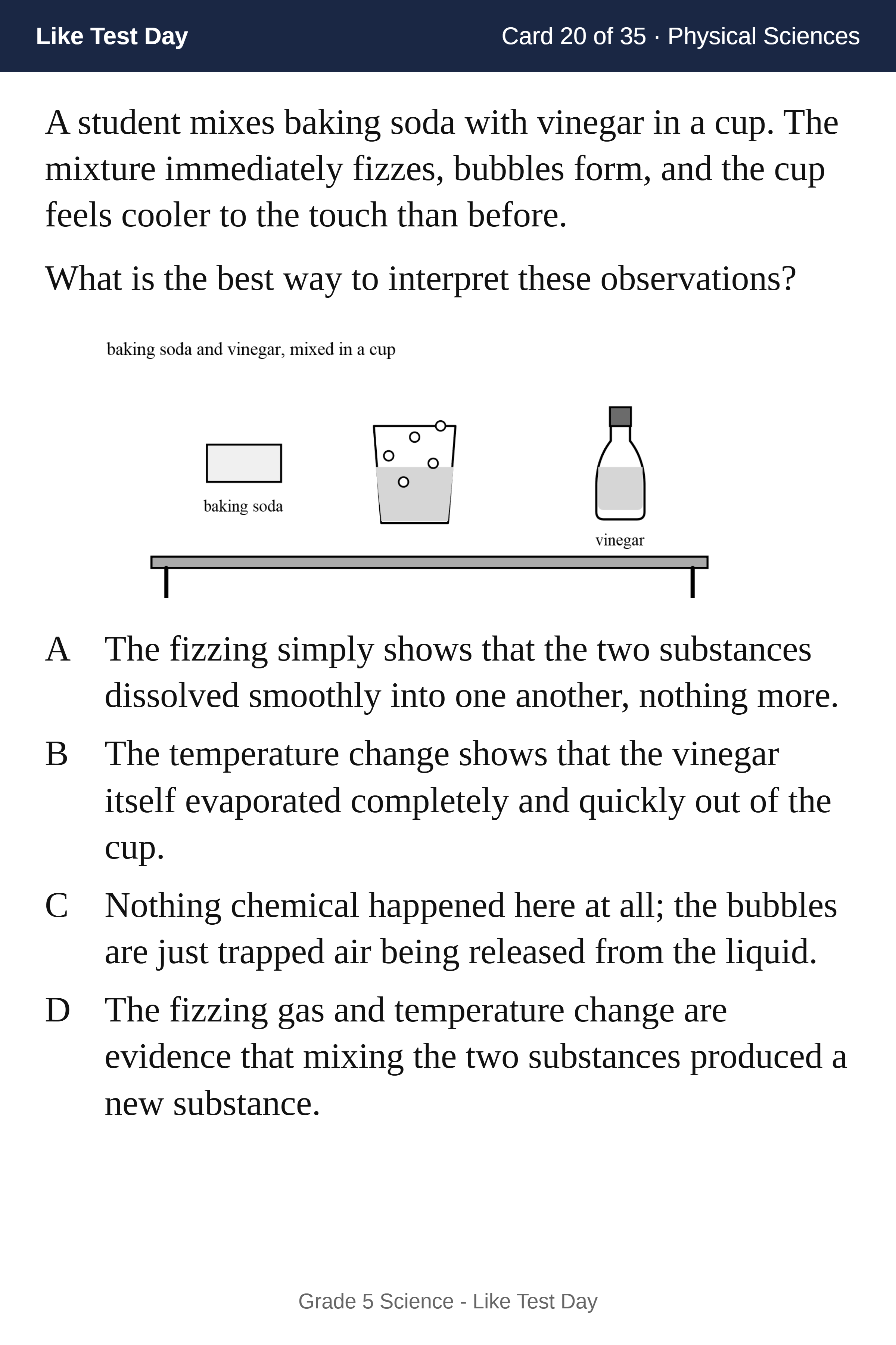 Flashcard front: a test-style science question with a labeled drawing and four answer choices
