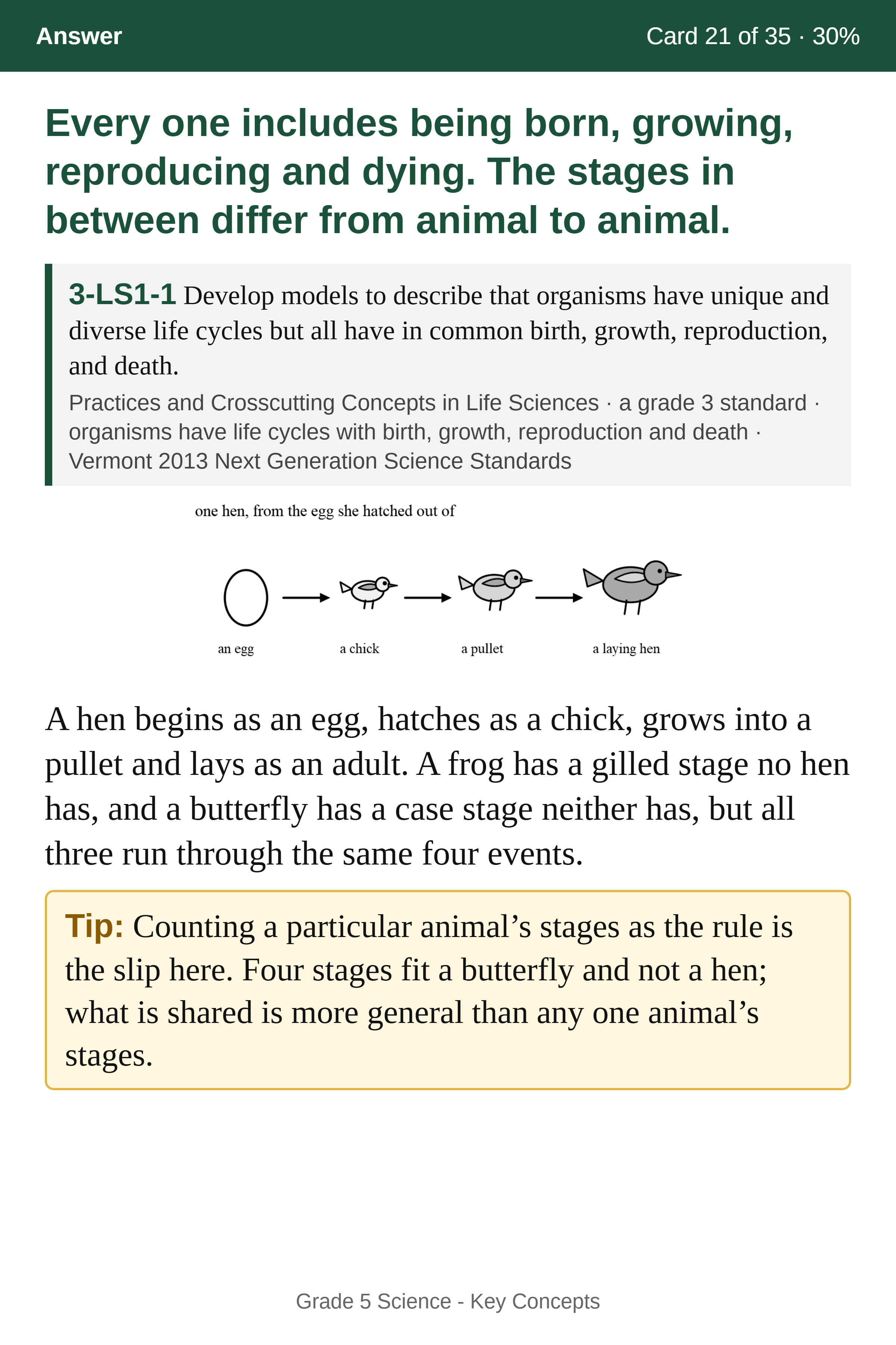 A Key Concepts answer page with a science principle, an example, and a drawing