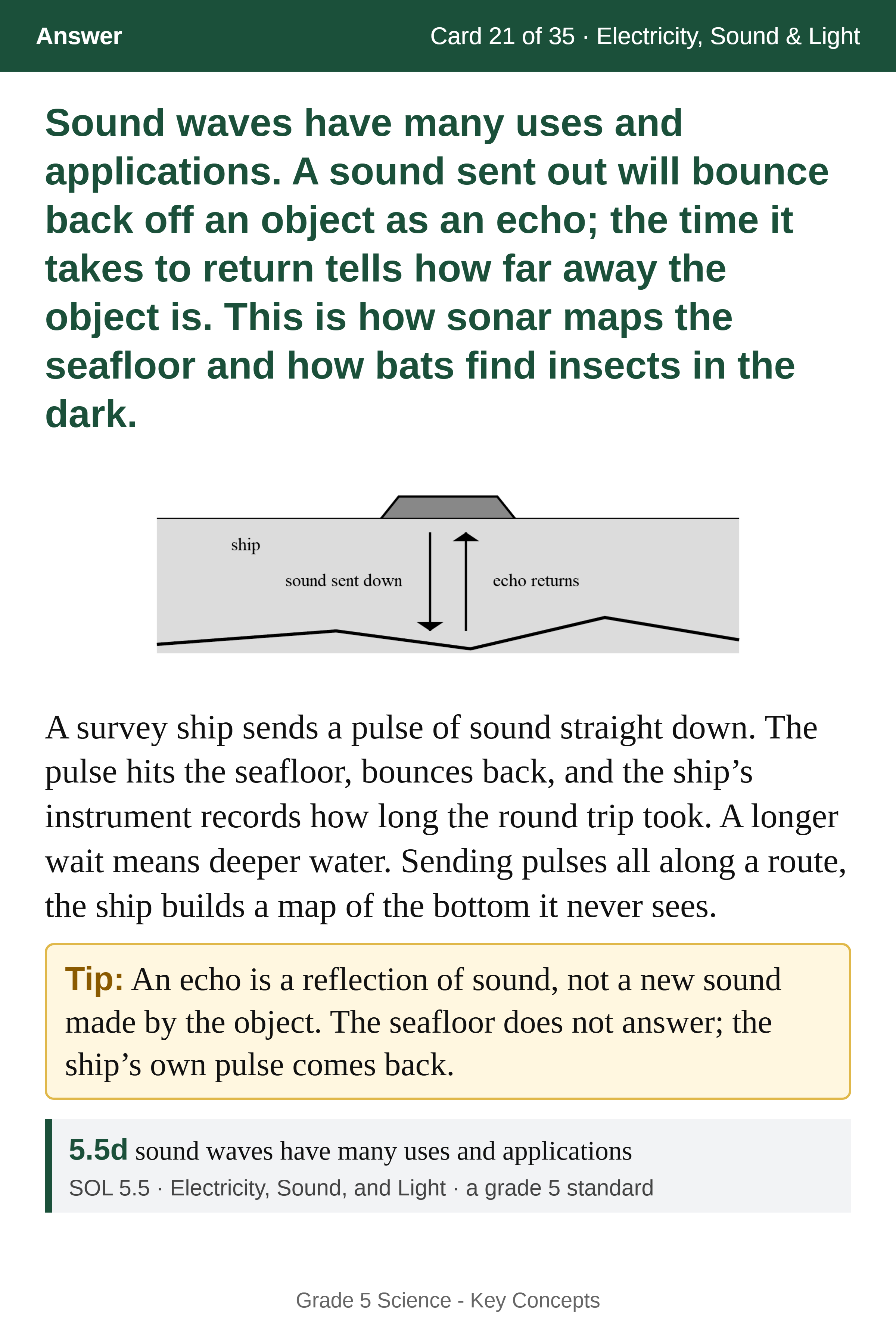 A Key Concepts answer page with a science principle, an example, and a drawing