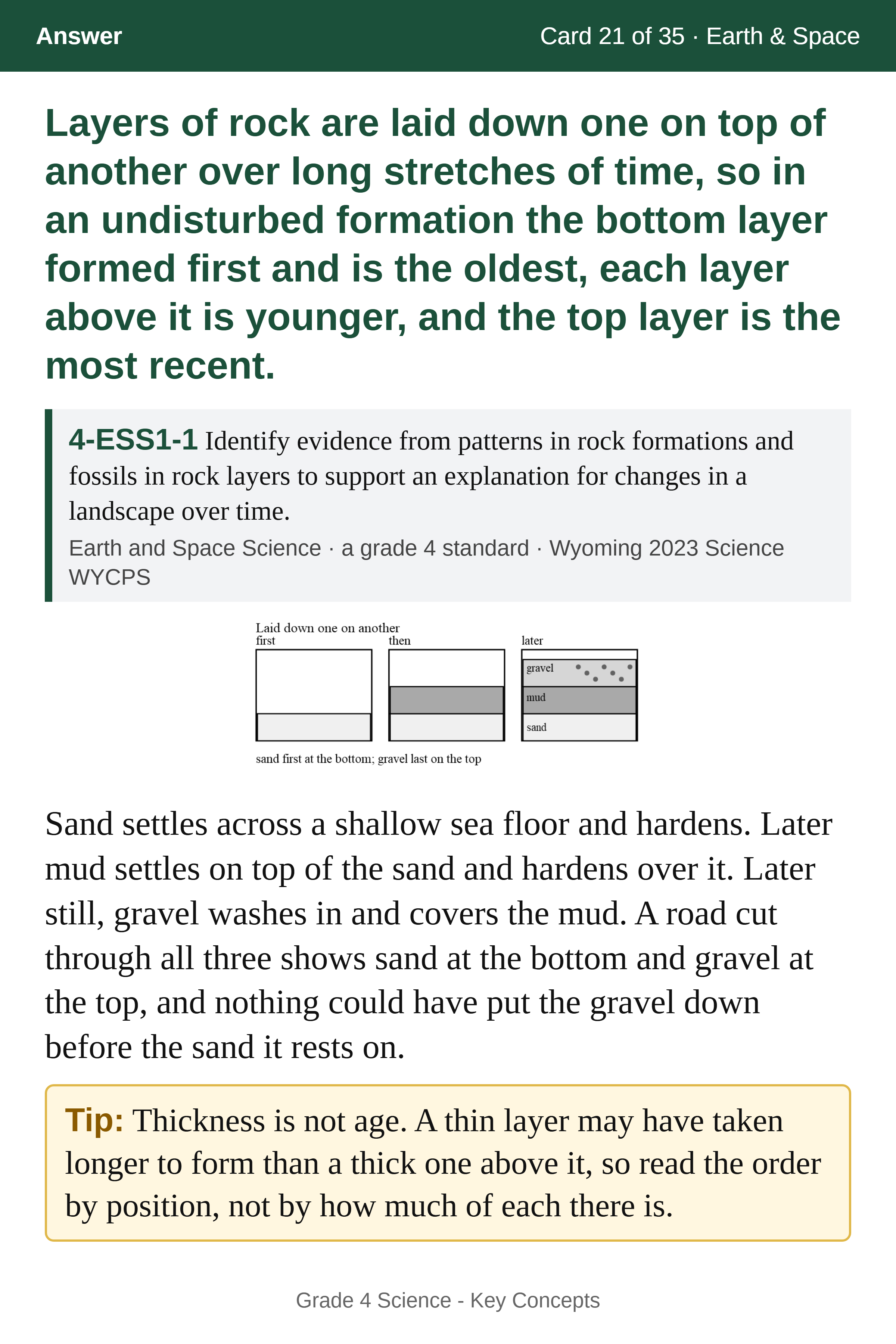 A Key Concepts answer page with a science principle, an example, and a drawing