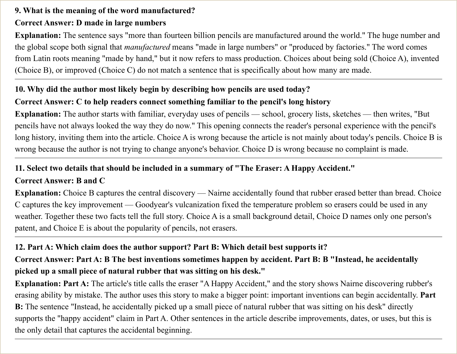 The explanations for those questions