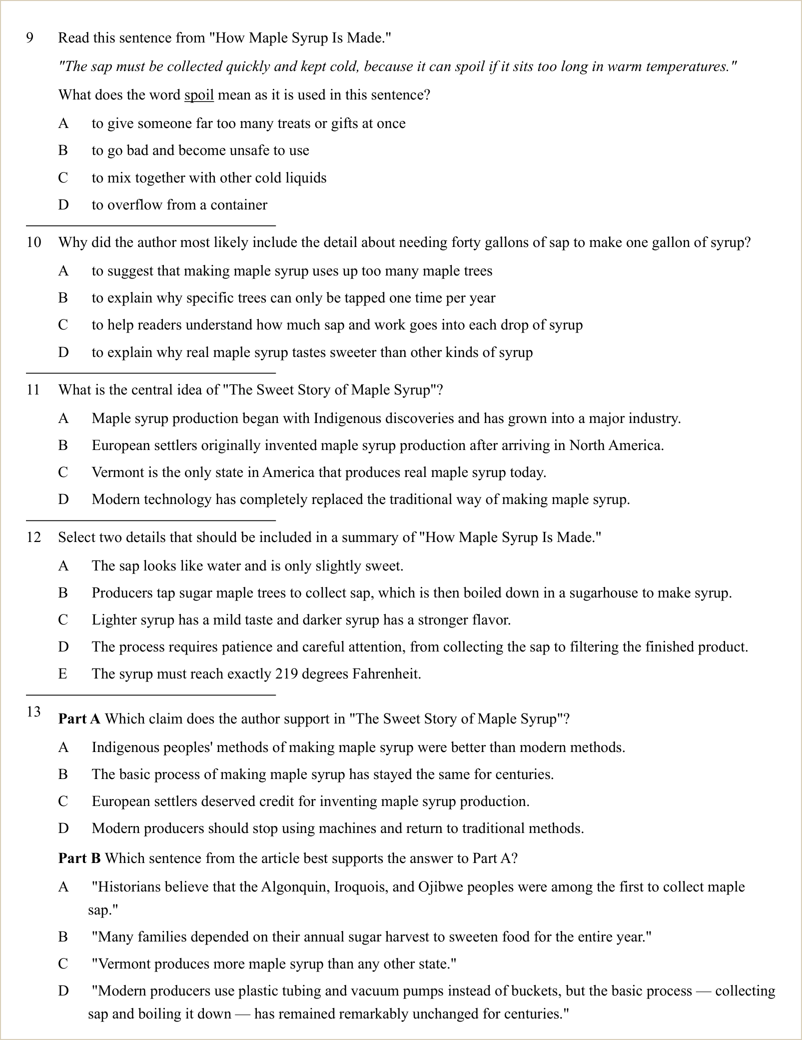 A full question page from a later practice test