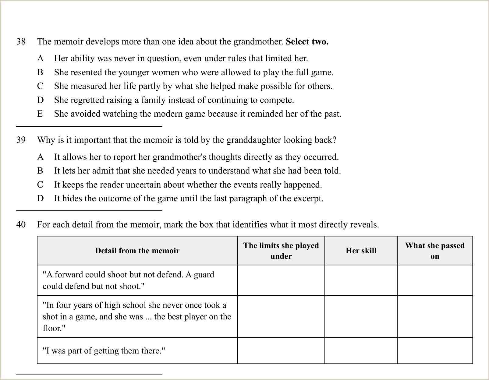 A full question page from a later practice test