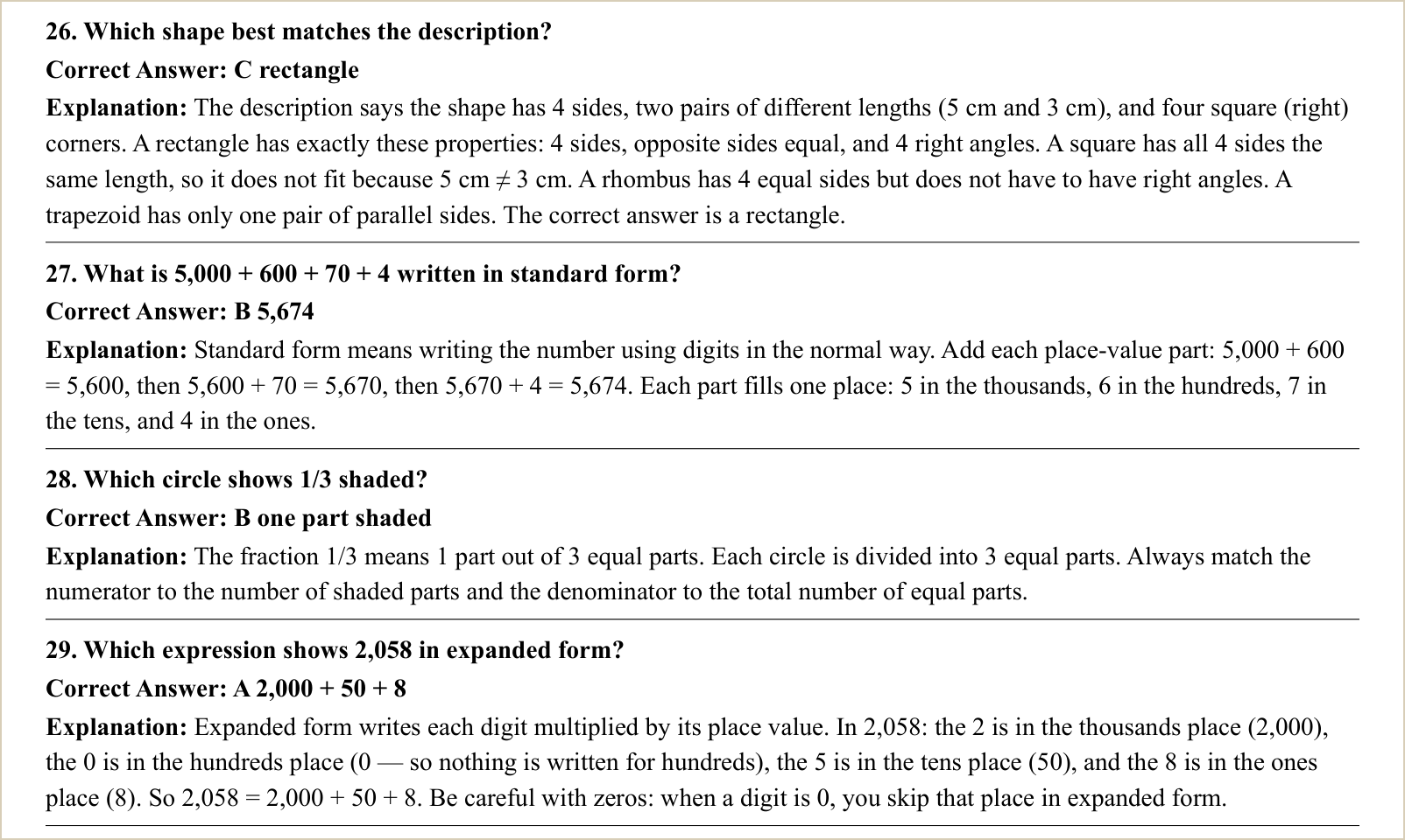 The explanations for those questions