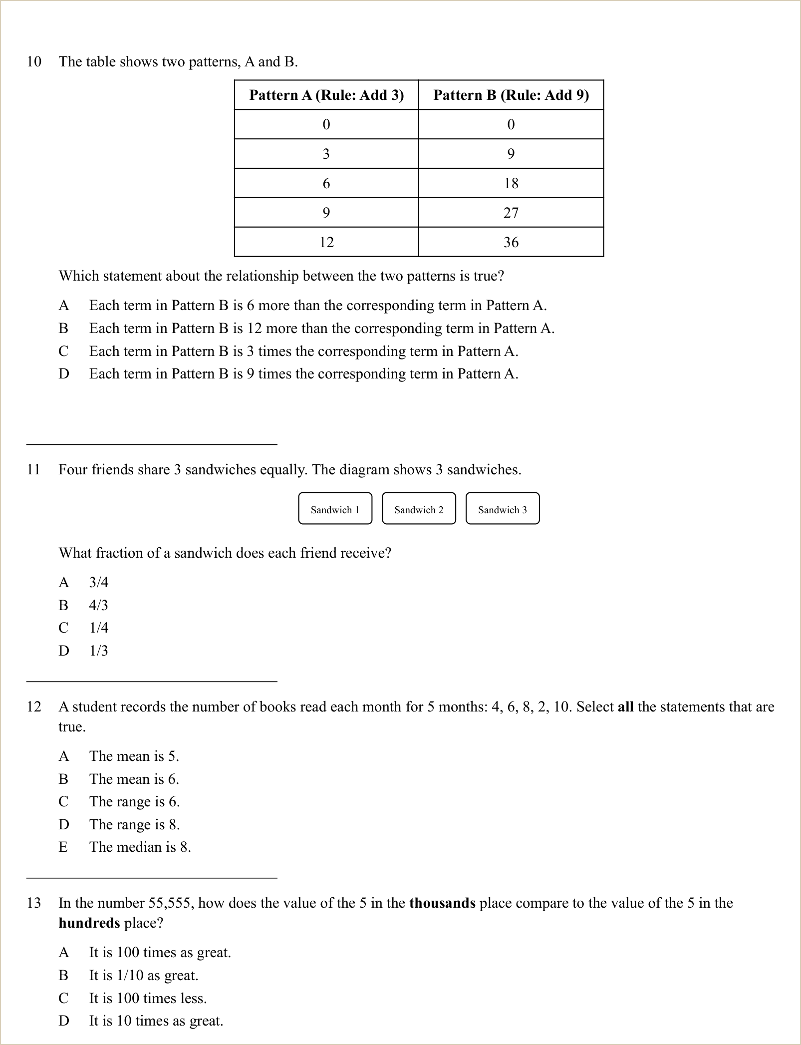 A full question page from a later practice test