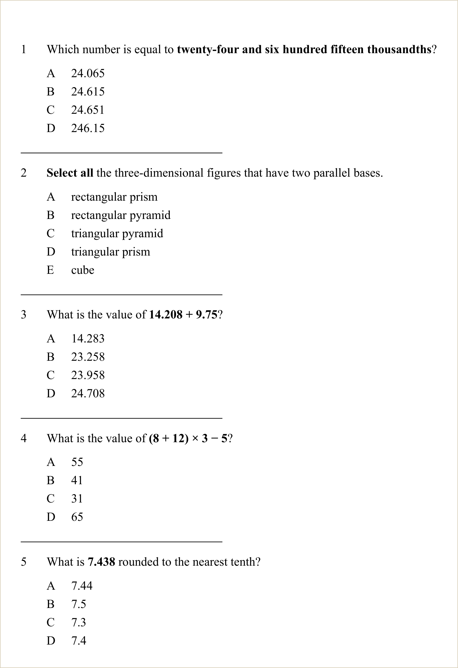 A full question page from Practice Test 1