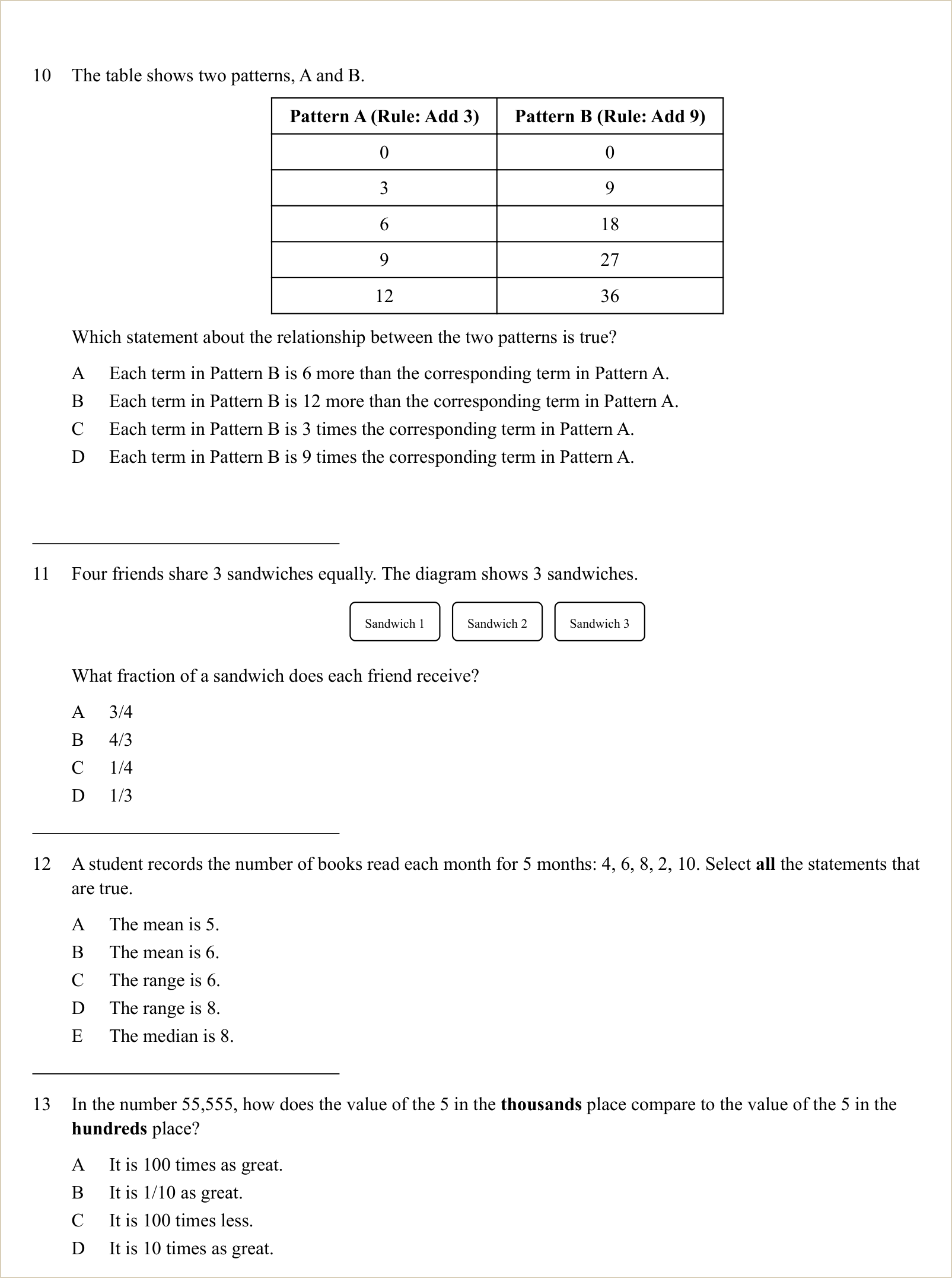 A full question page from a later practice test