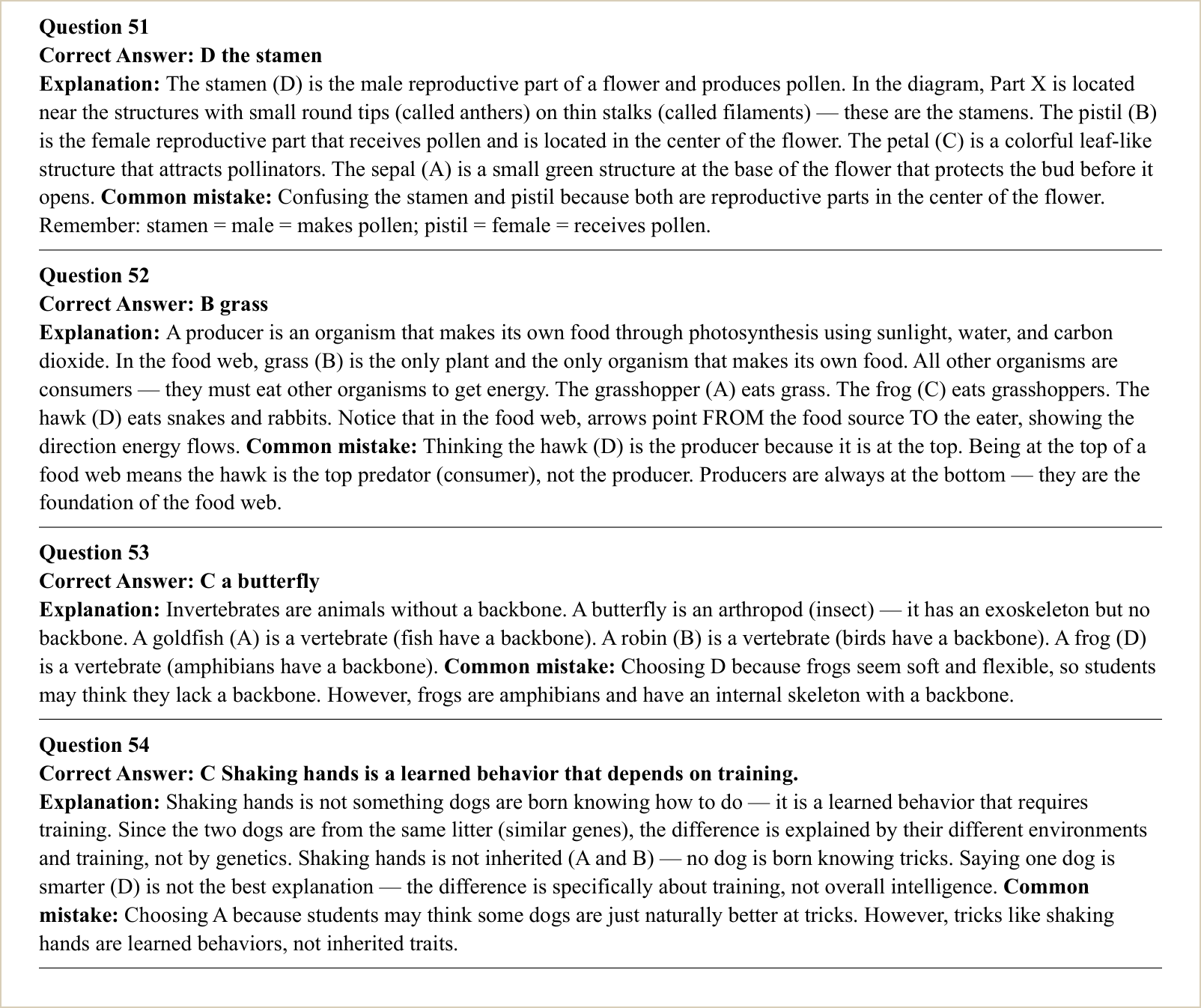 The explanations for those questions