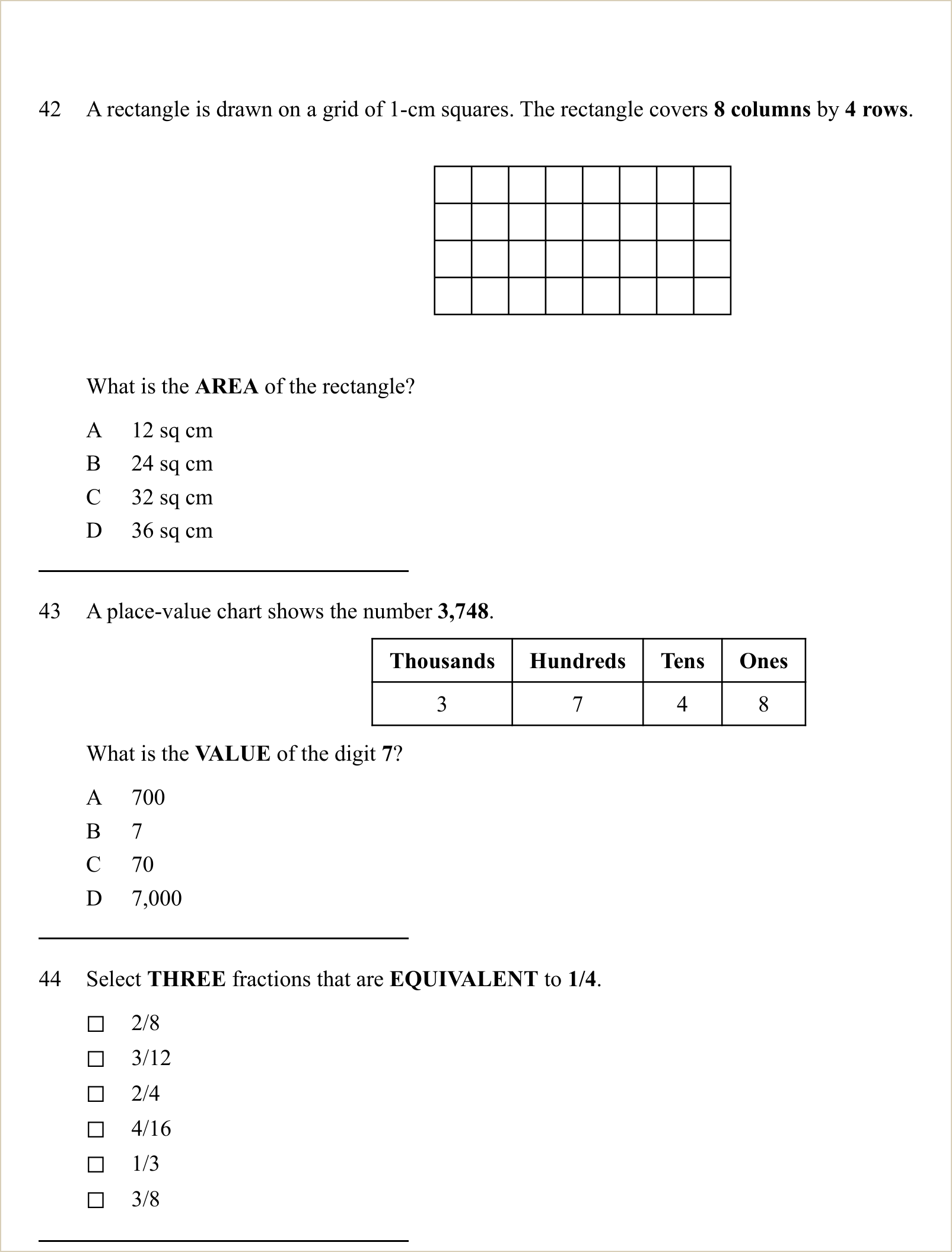 A full question page from a later practice test