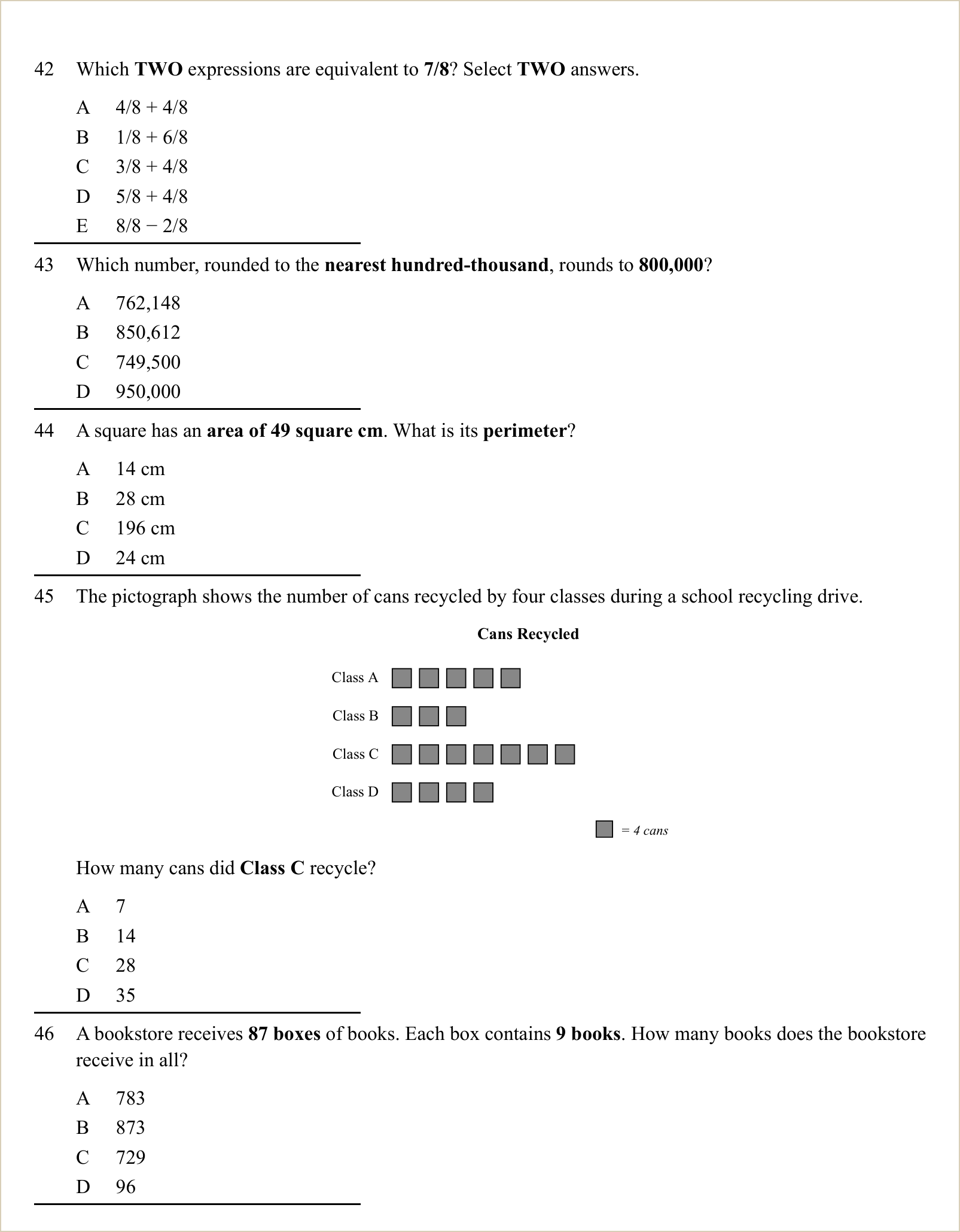 A full question page from a later practice test