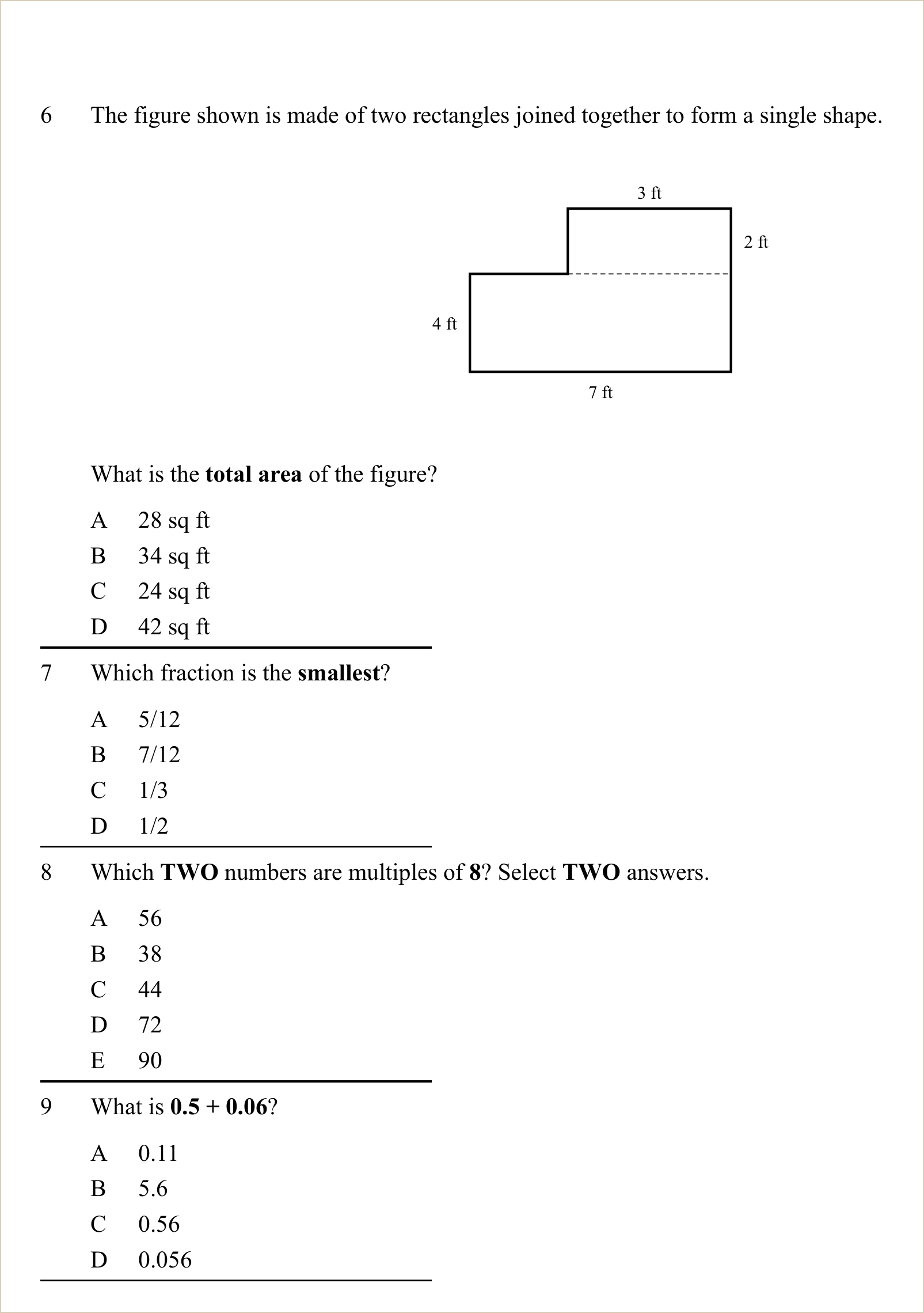 A full question page from a later practice test
