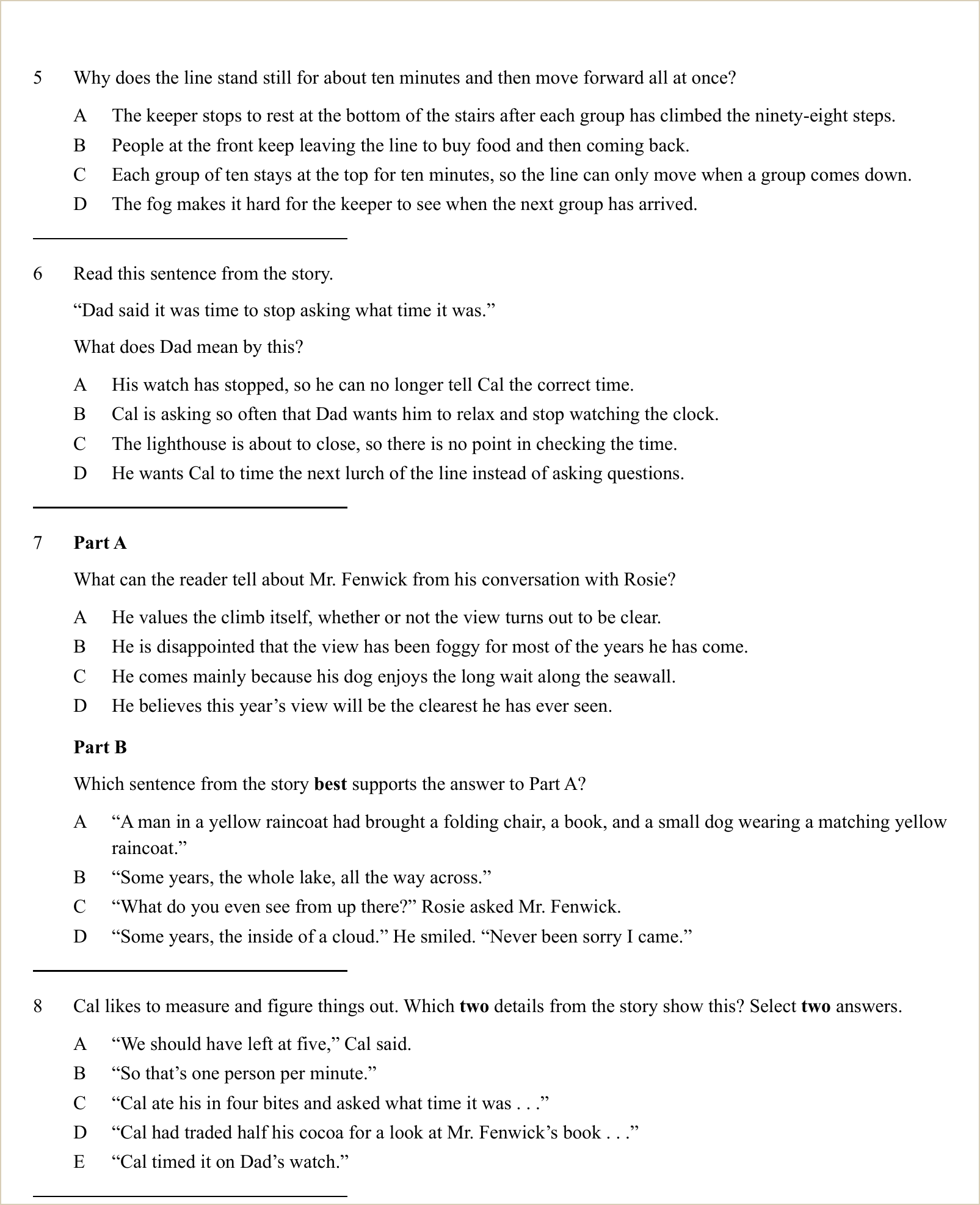 A full question page from a later practice test