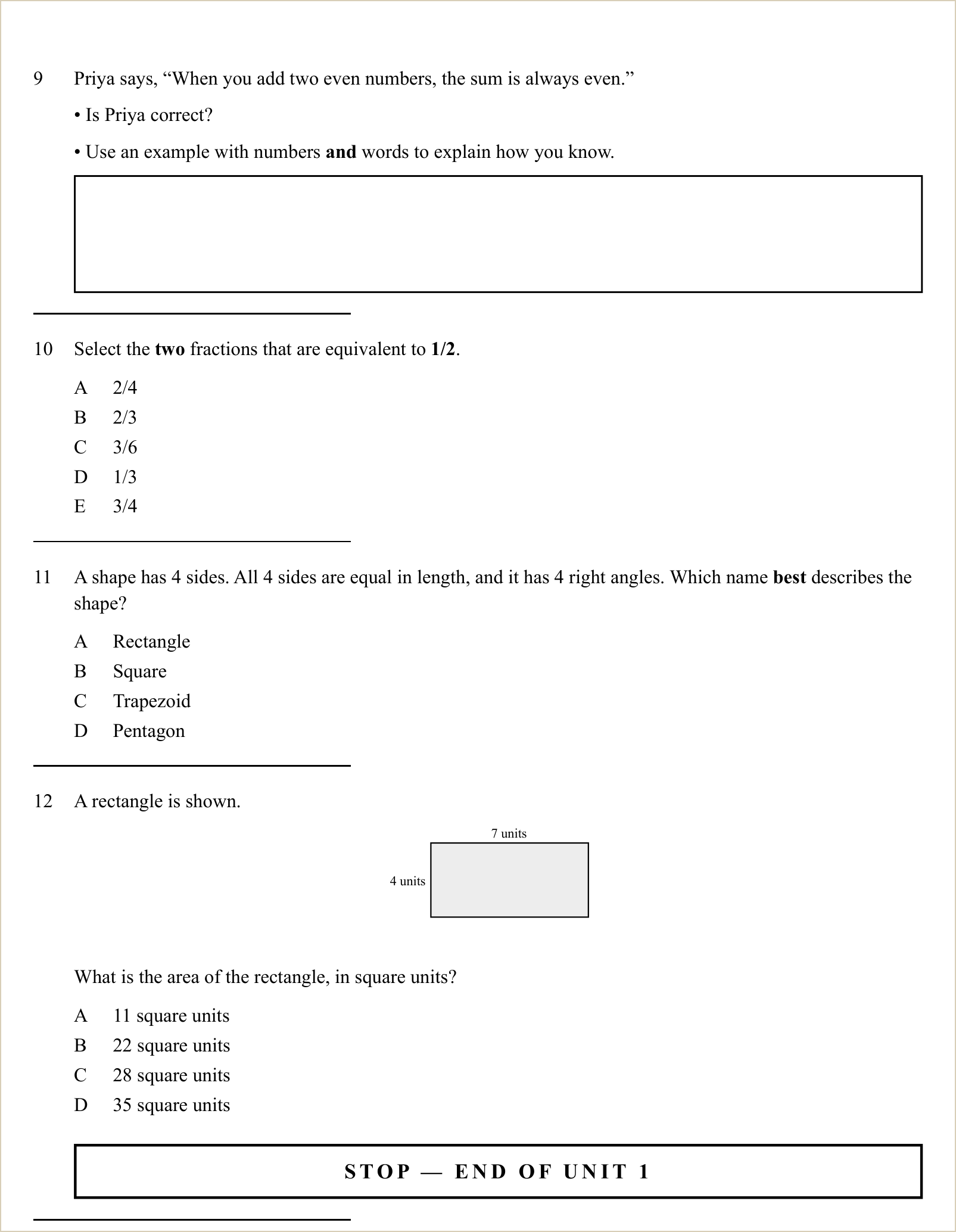 A full question page from Practice Test 1