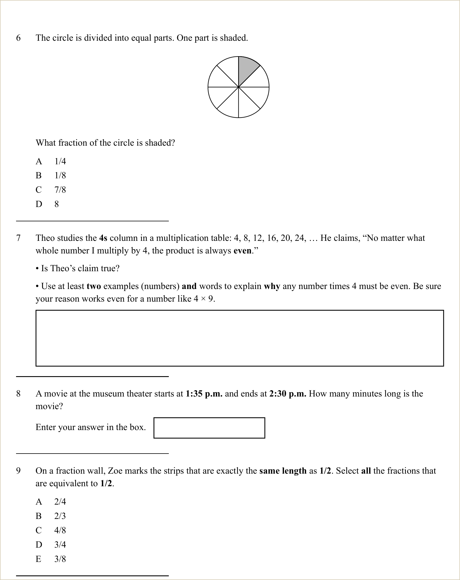 A full question page from a later practice test