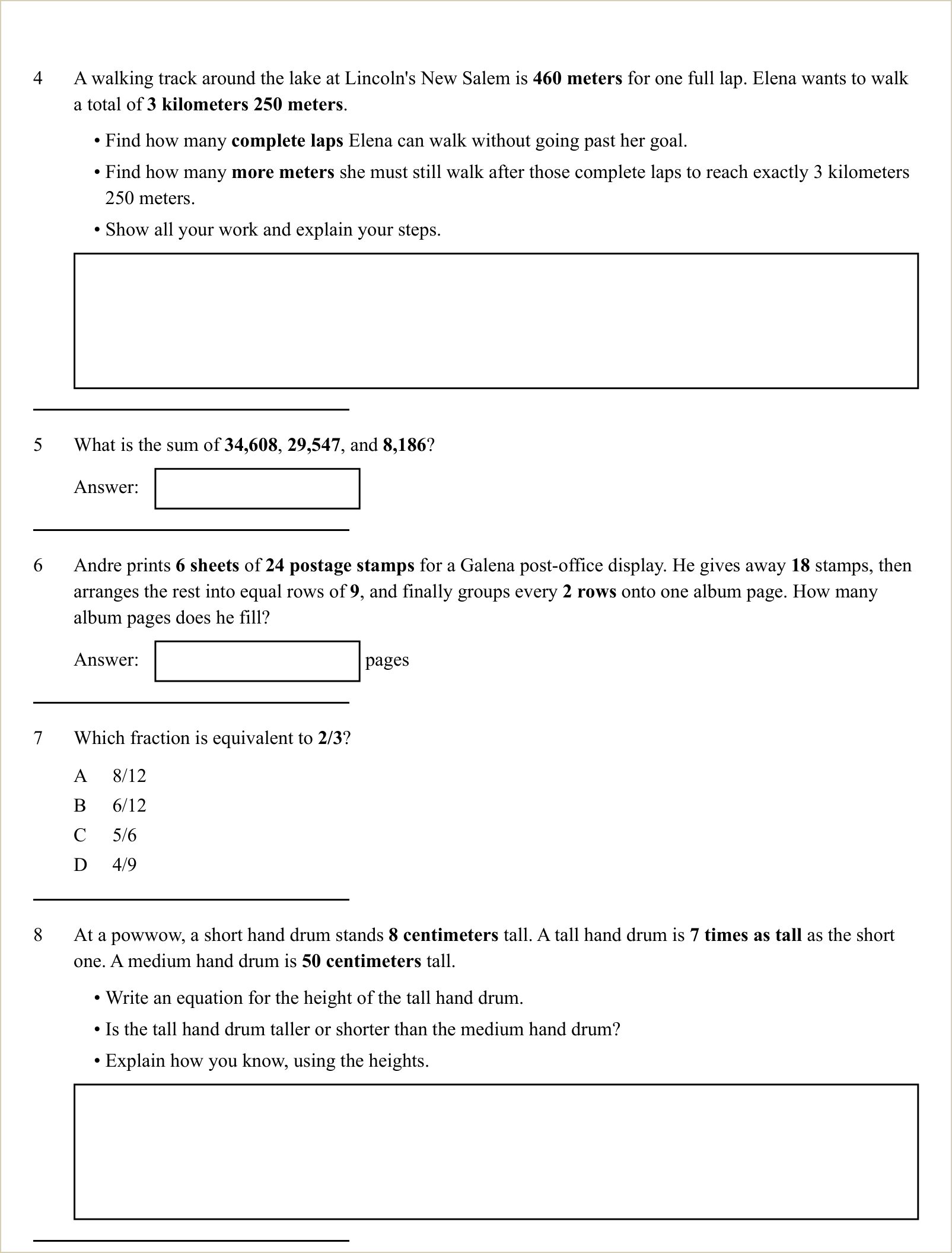 A full question page from a later practice test