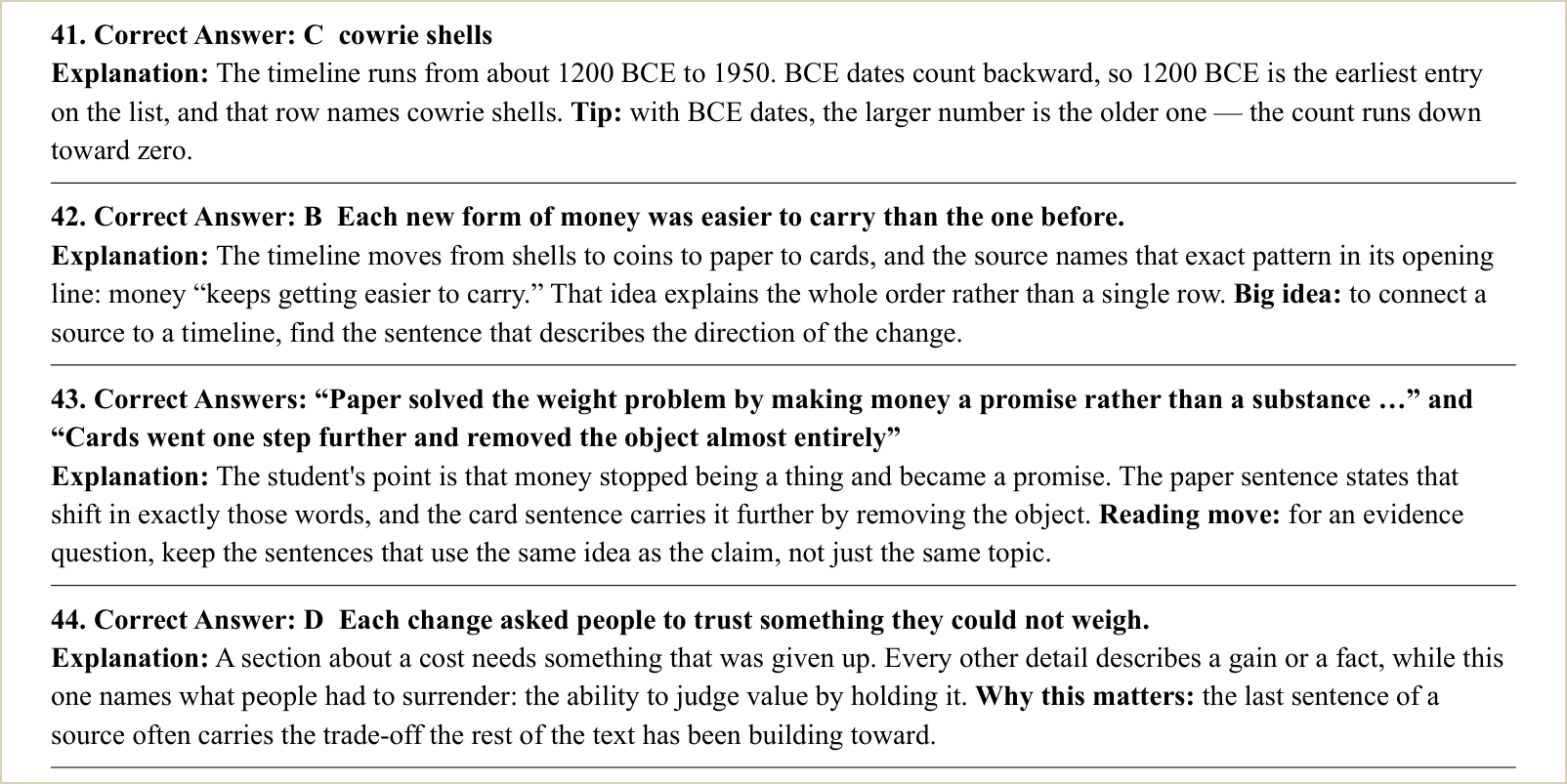 The explanations for those questions