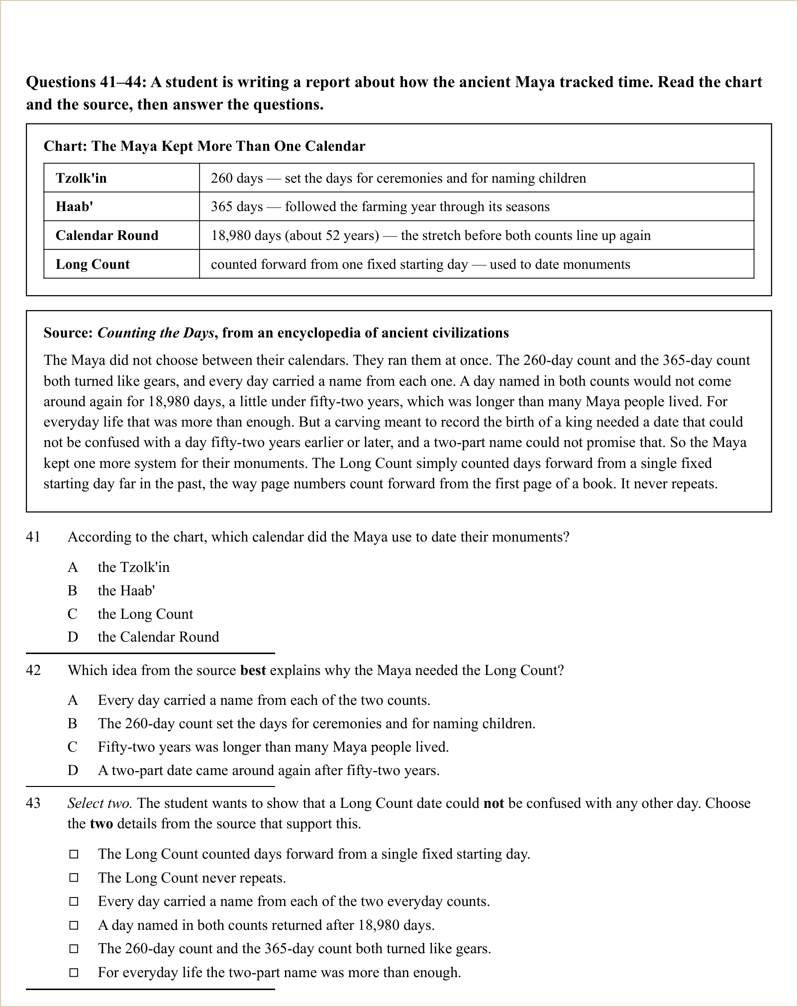 A full question page from a later practice test