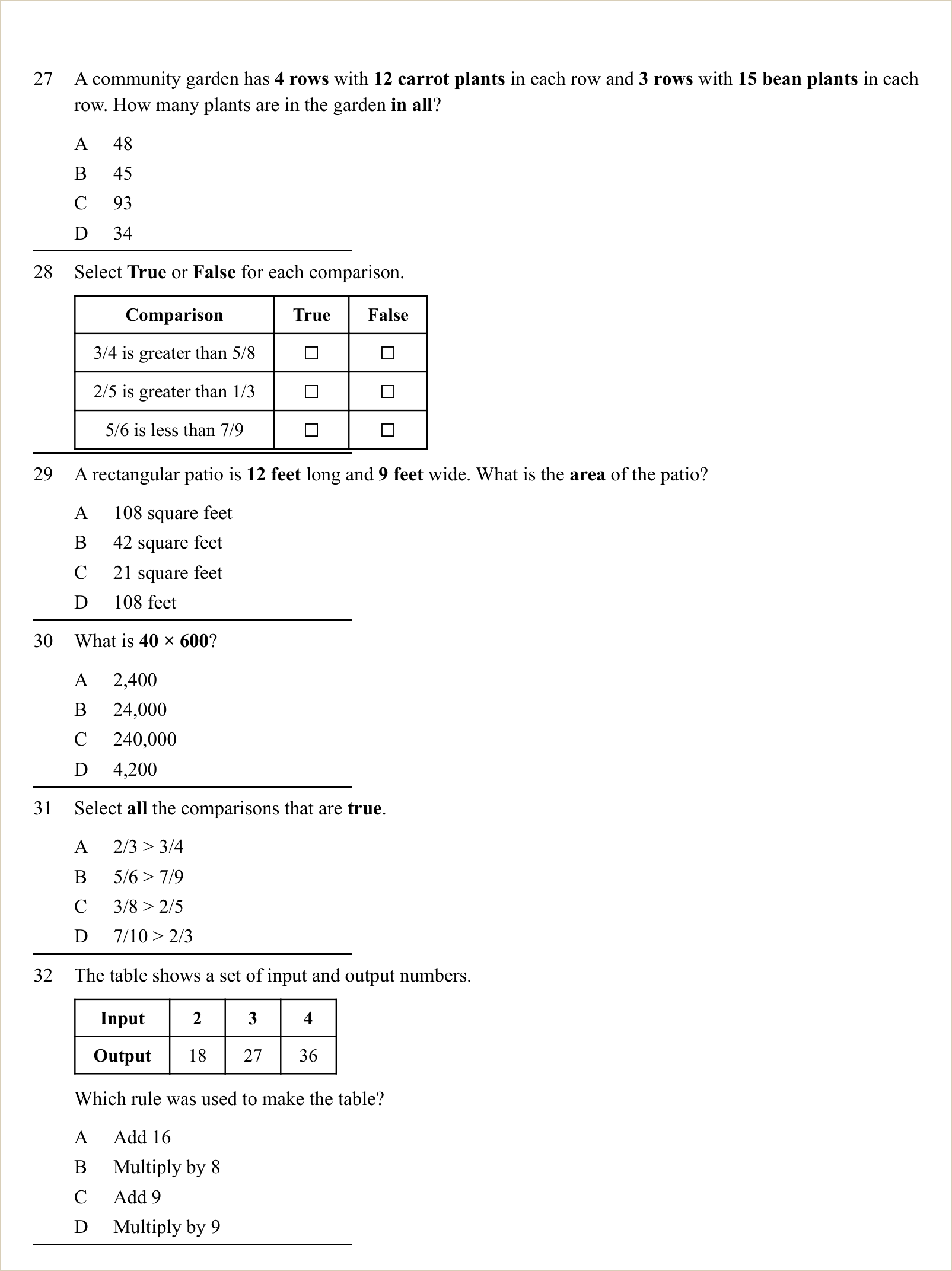 A full question page from a later practice test