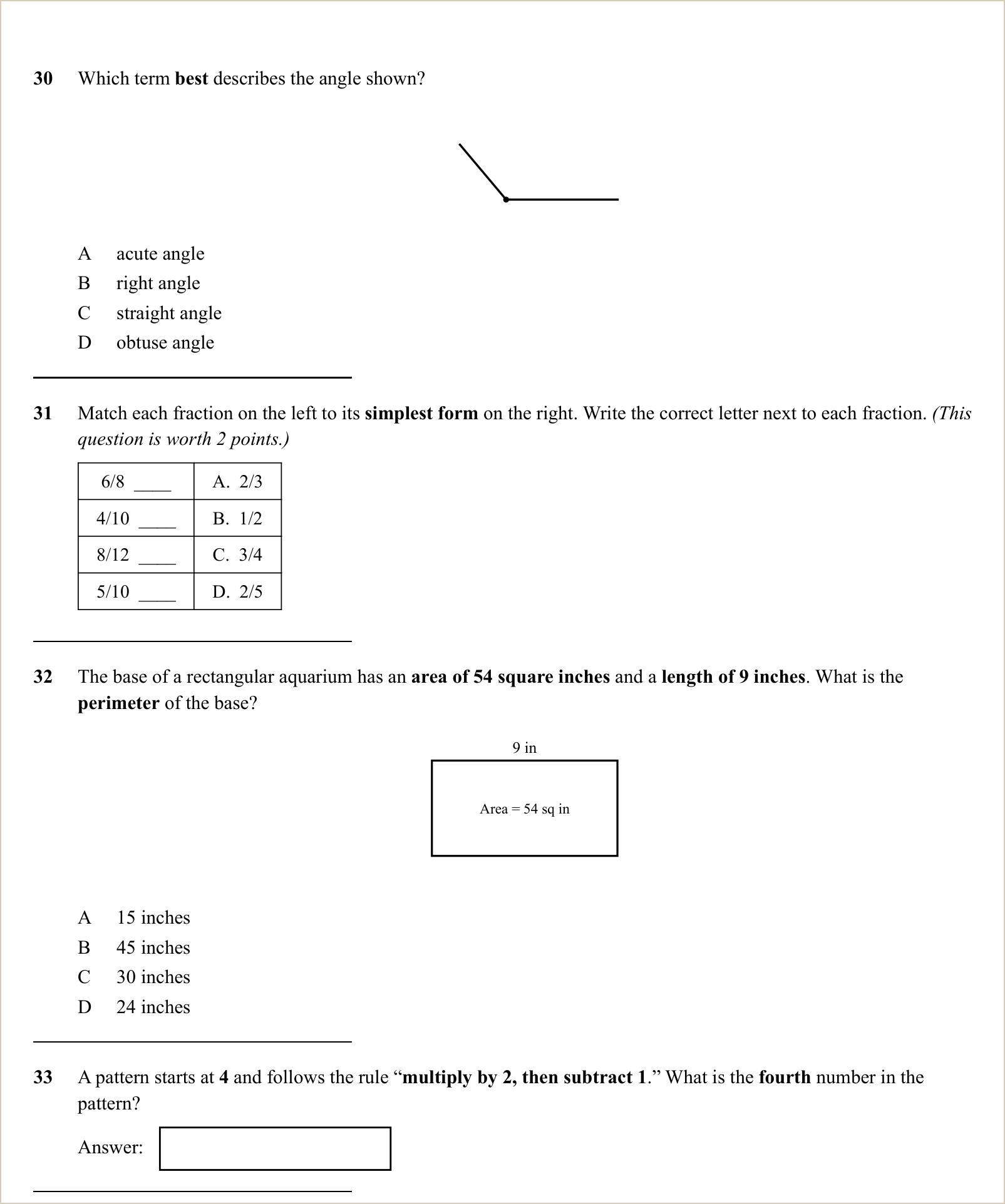 A full question page from a later practice test