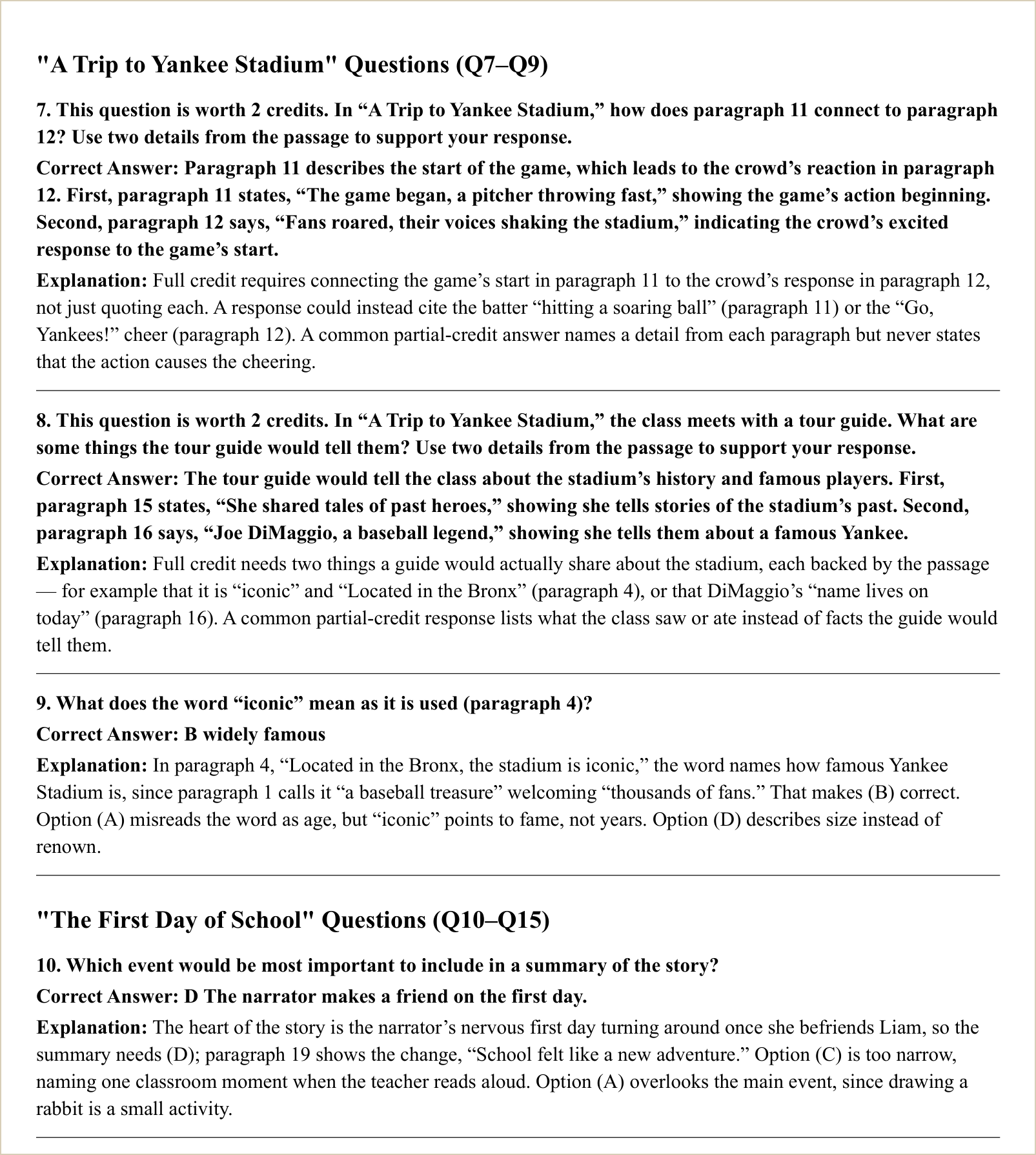 The explanations for those questions