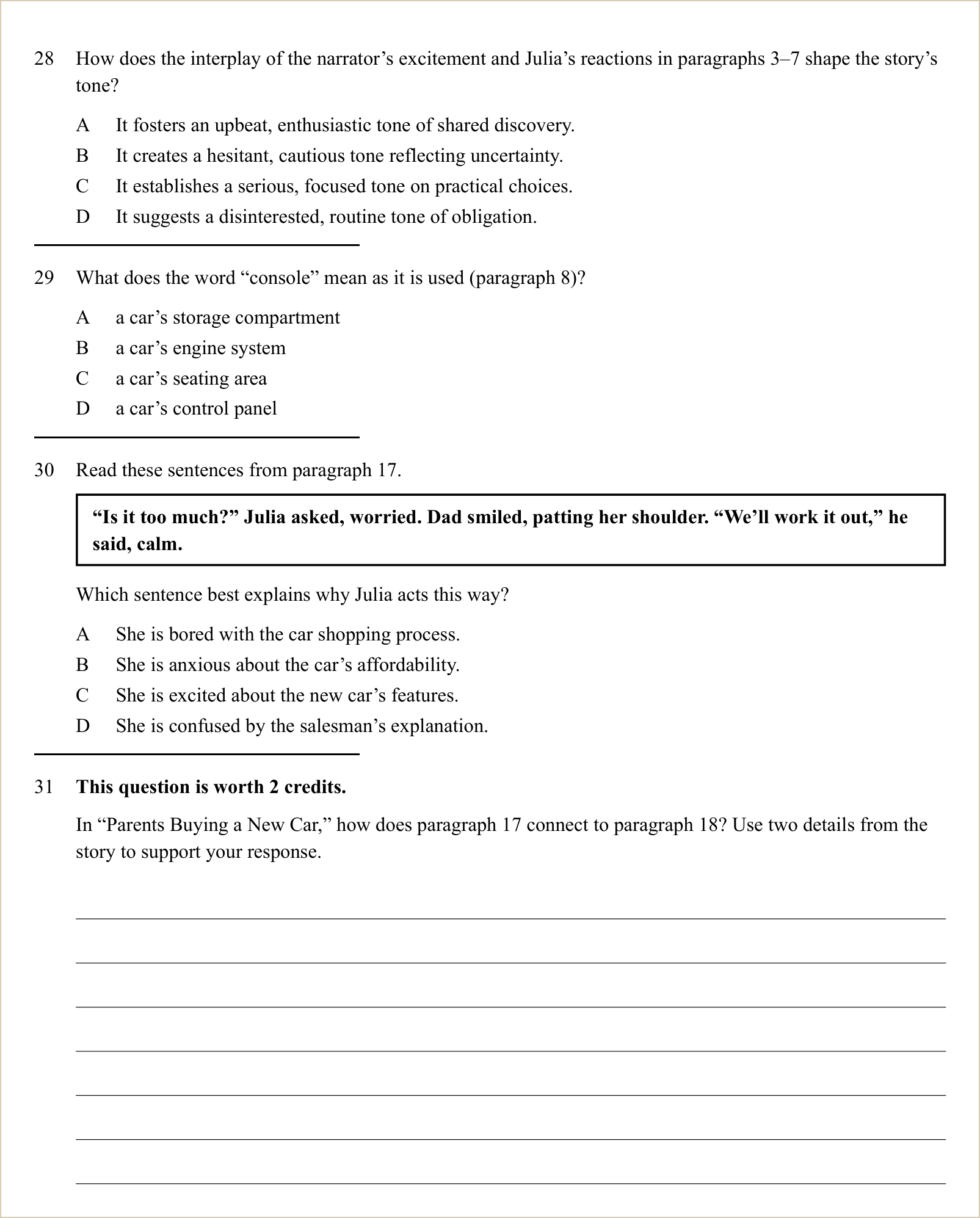 A full question page from a later practice test