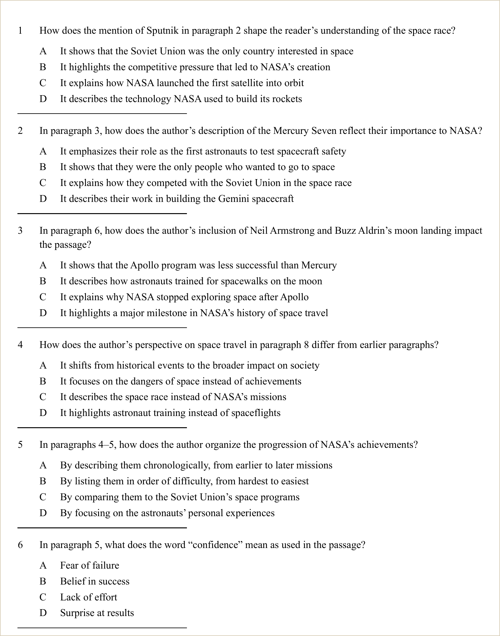 A full question page from a later practice test