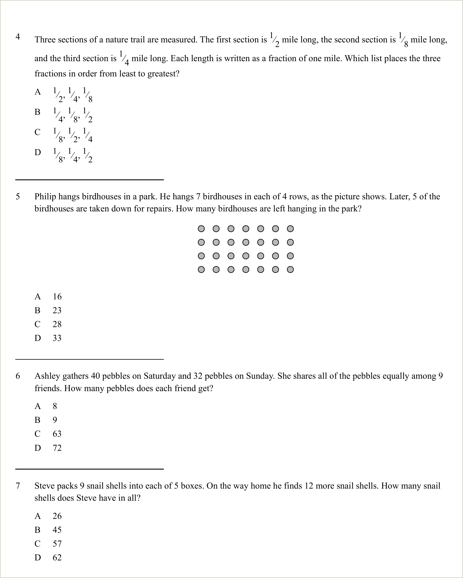 A full question page from a later practice test
