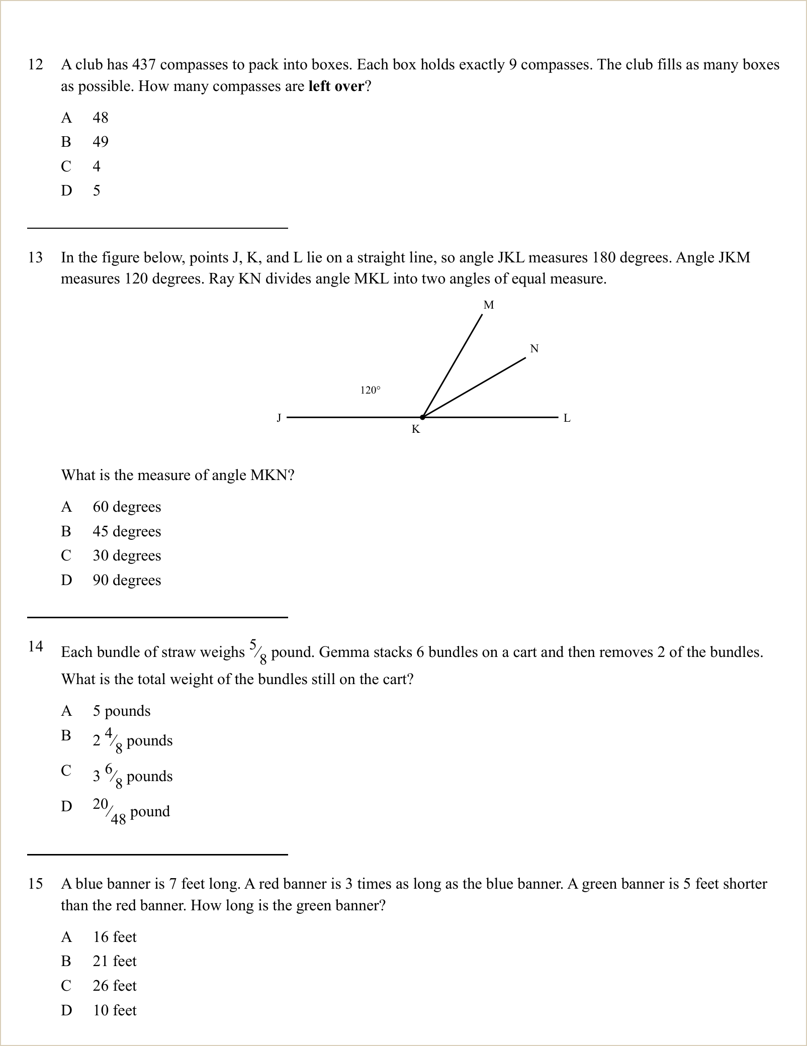 A full question page from a later practice test