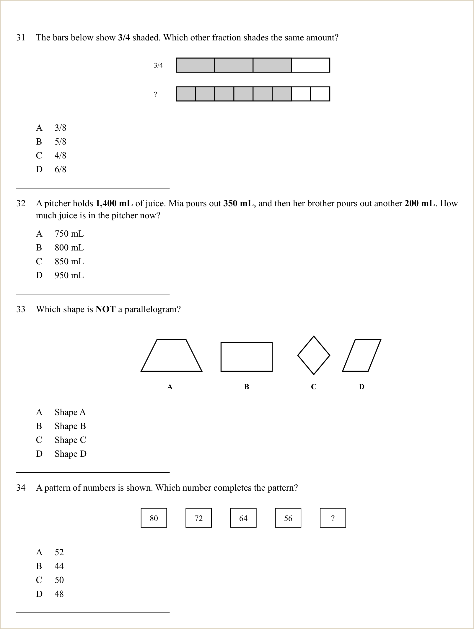 A full question page from a later practice test