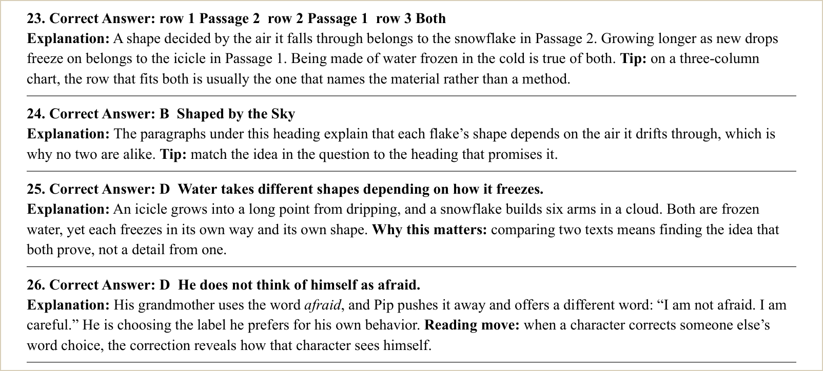 The explanations for those questions
