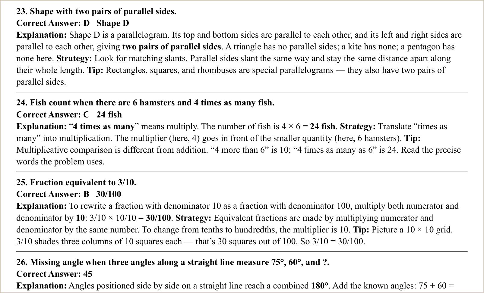 The explanations for those questions