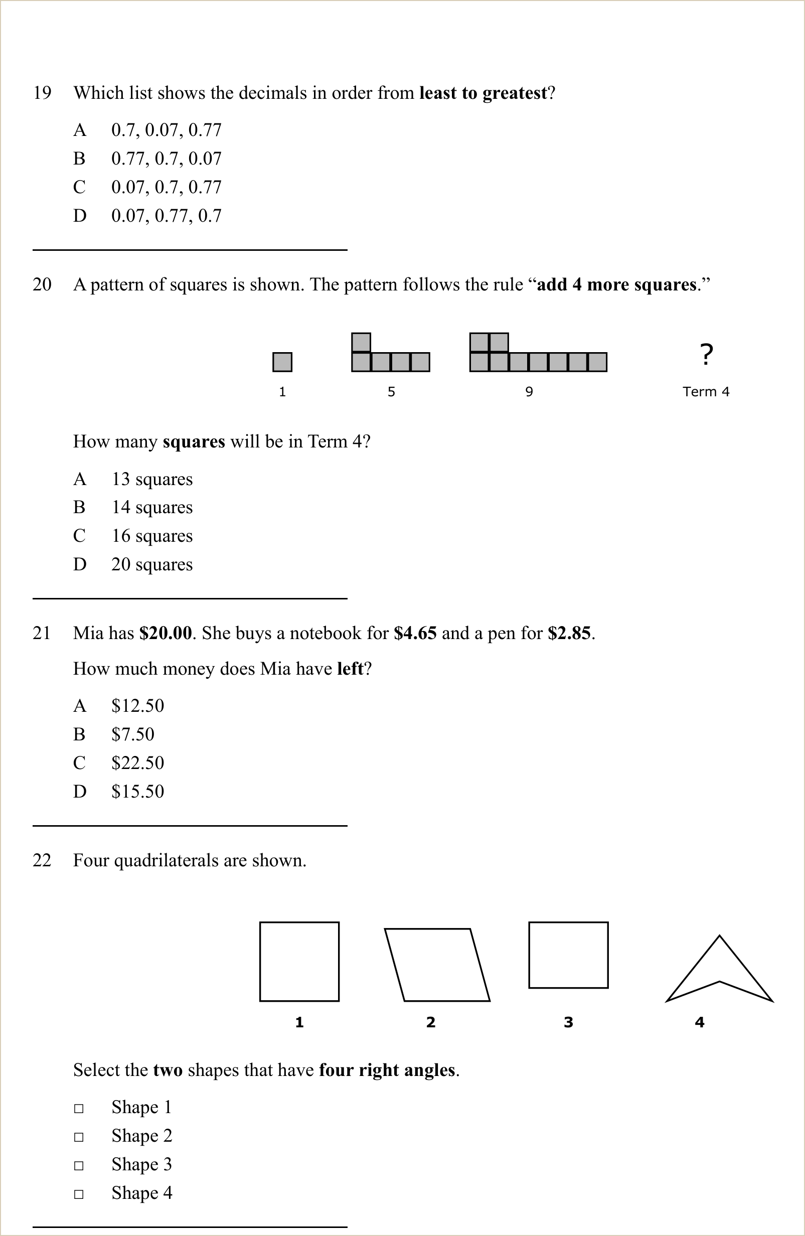 A full question page from a later practice test