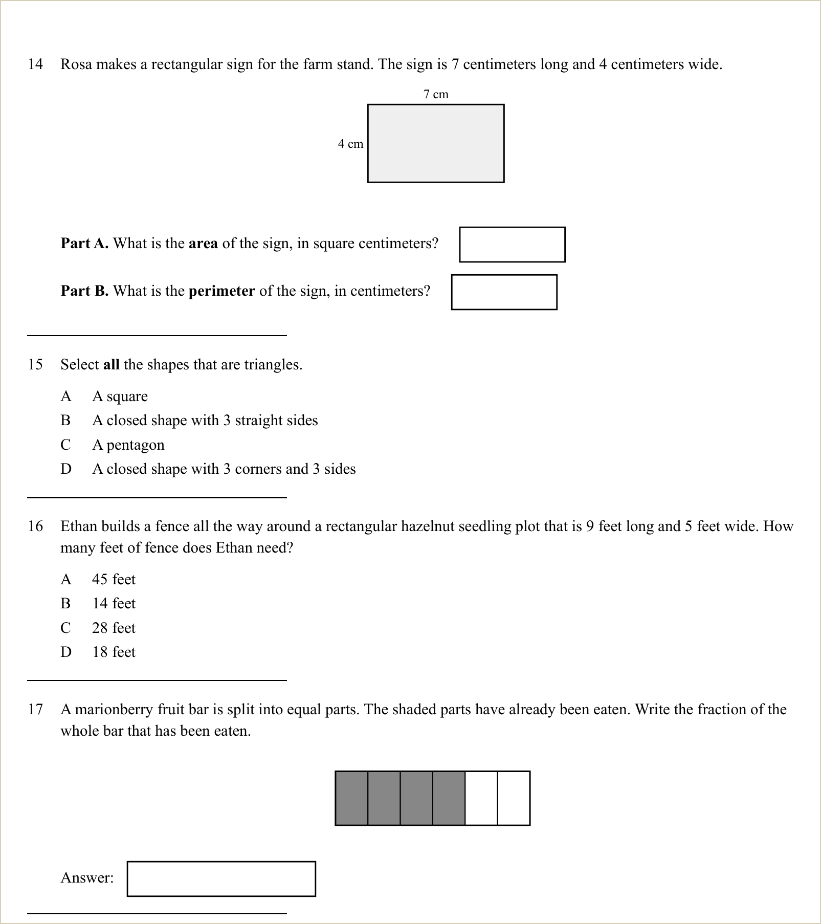 A full question page from a later practice test