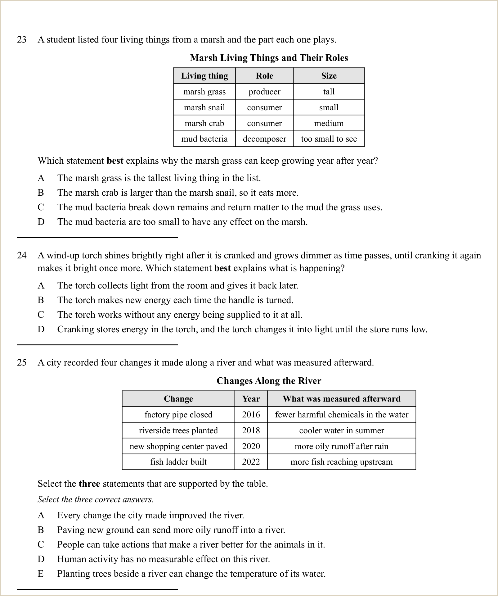 A full question page from a later practice test