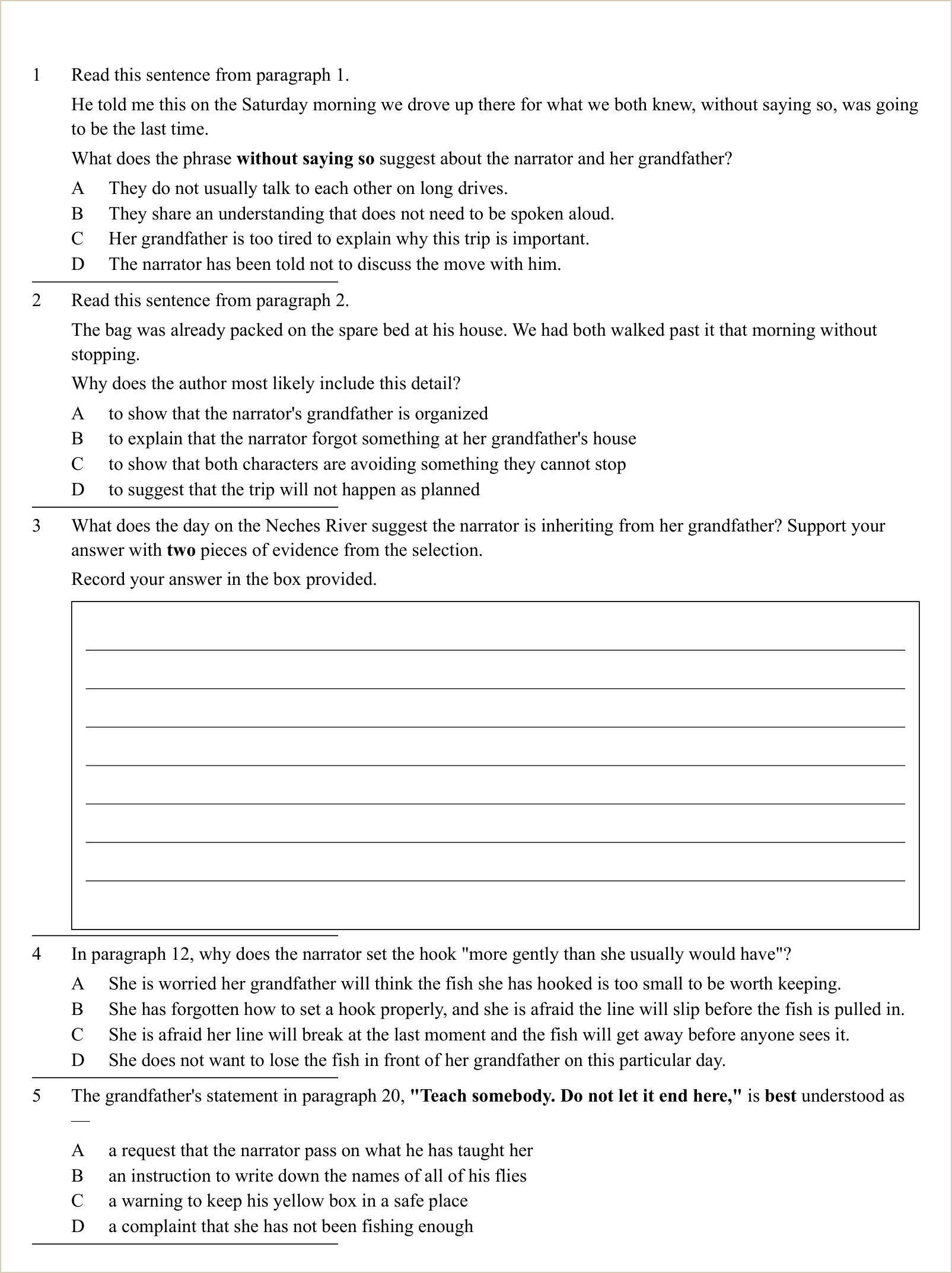 A full question page from a later practice test