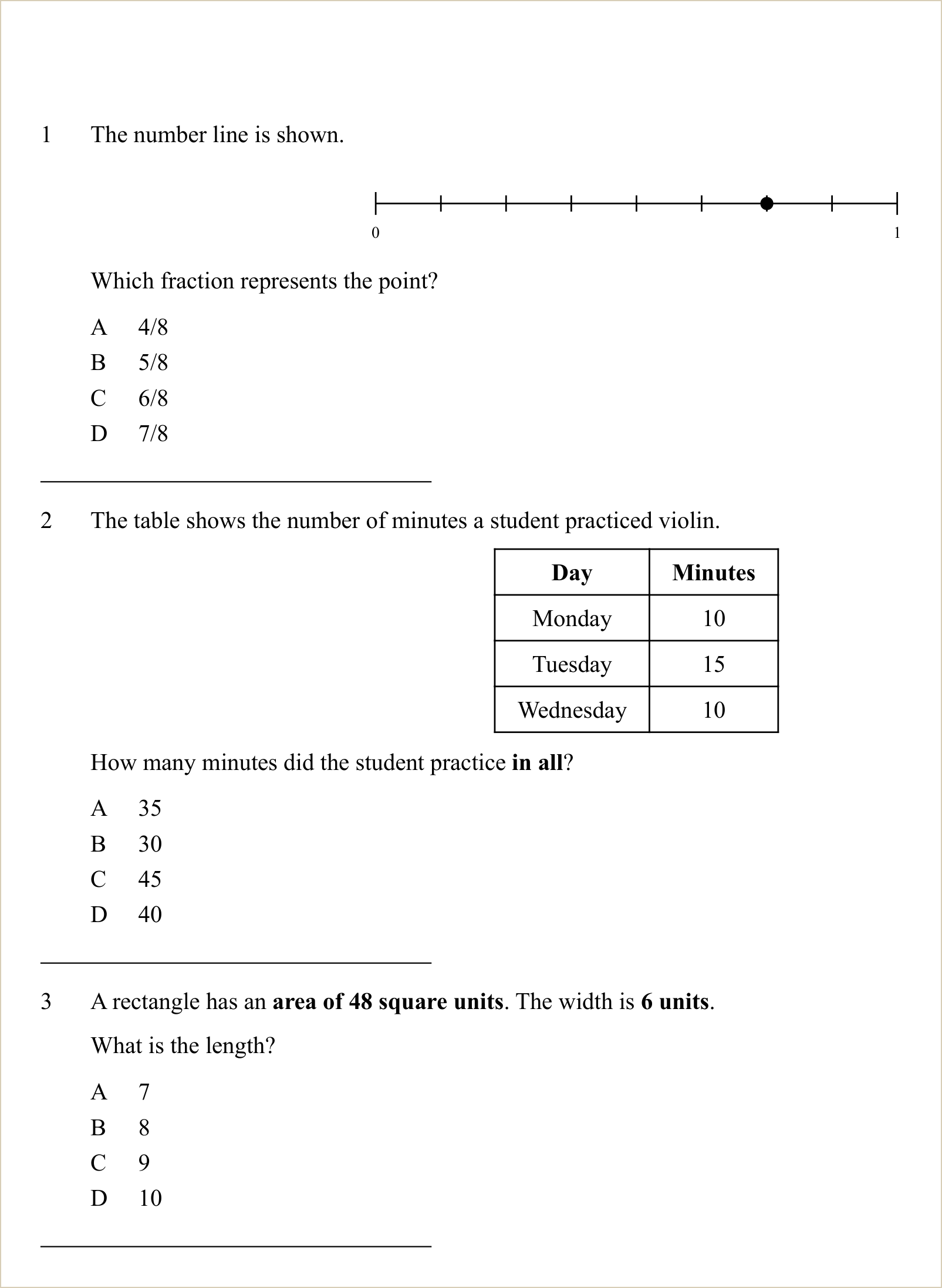 A full question page from a later practice test