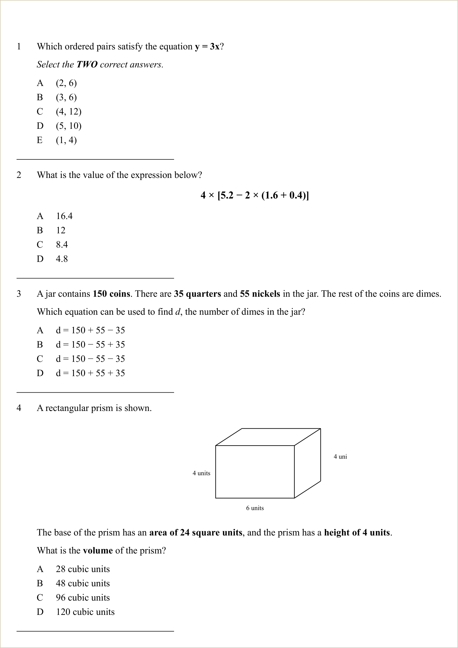 A full question page from Practice Test 1