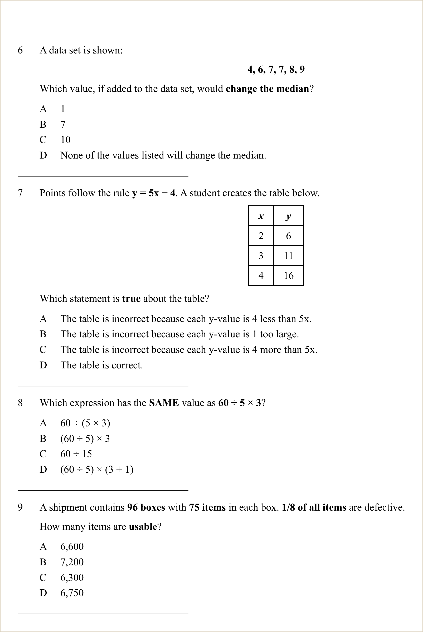 A full question page from a later practice test