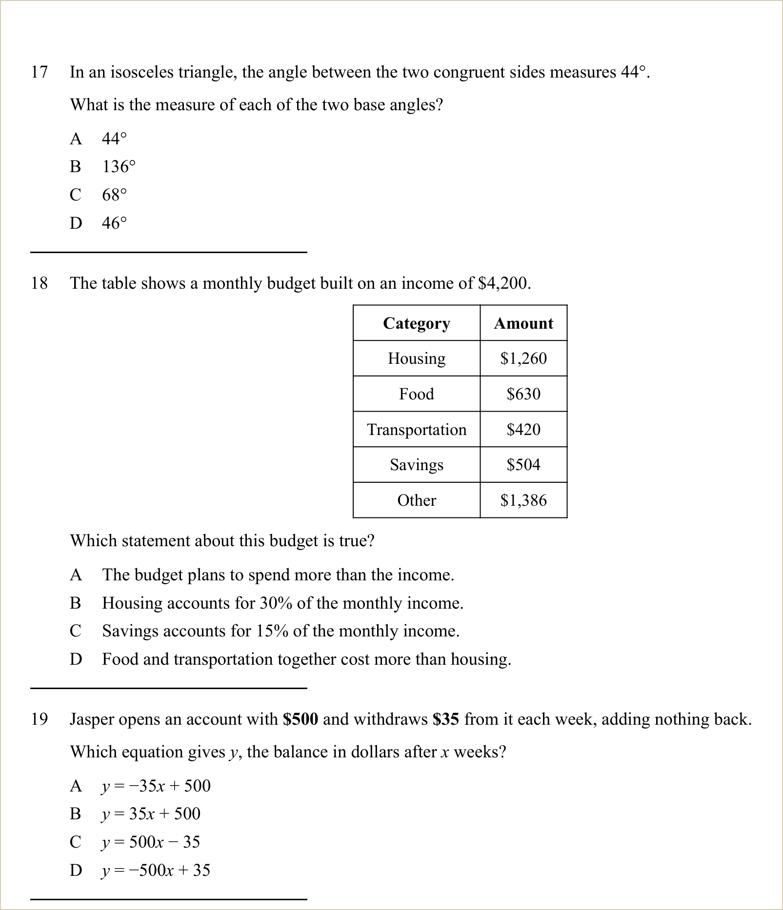 A full question page from Practice Test 1