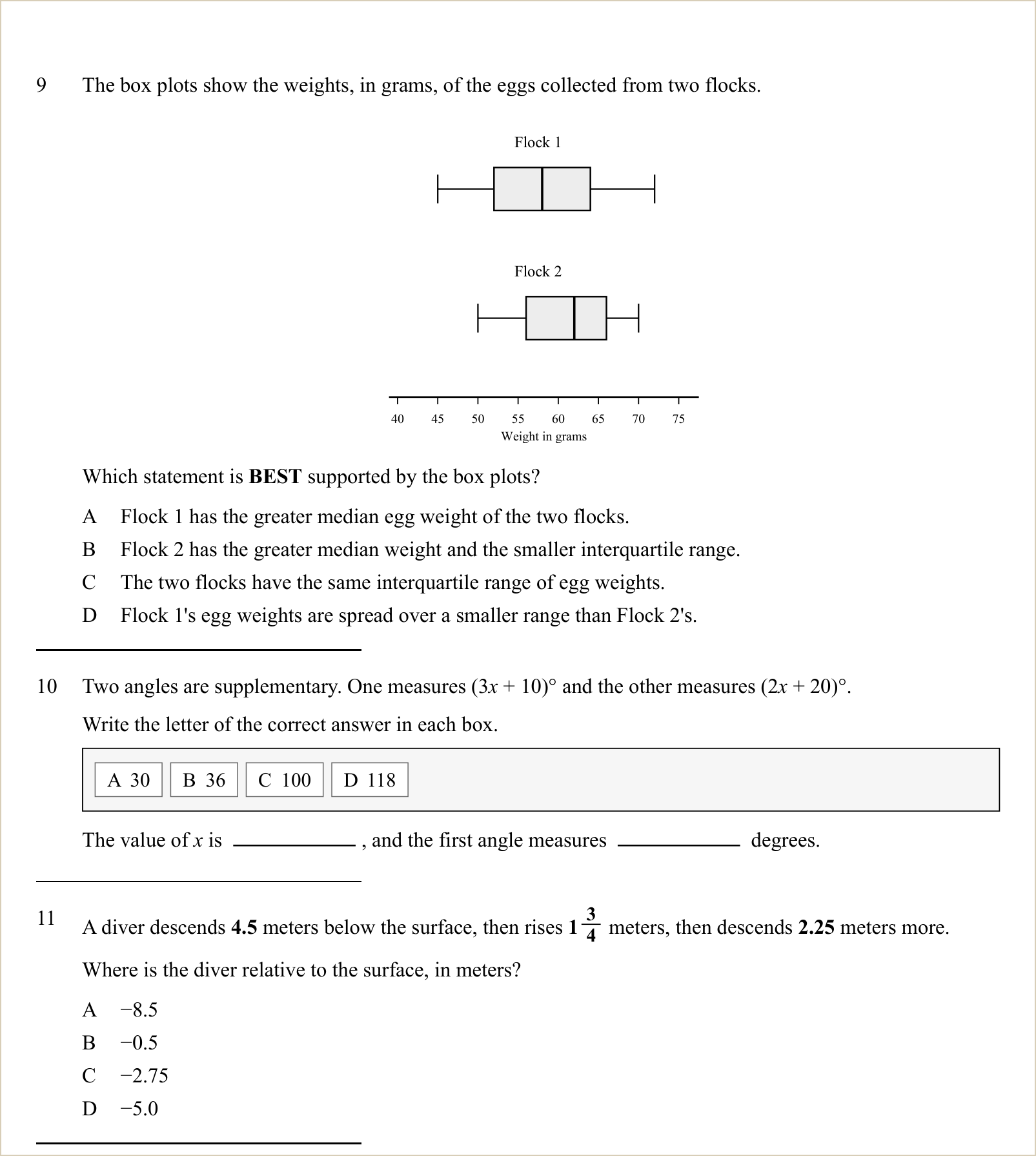 A full question page from a later practice test