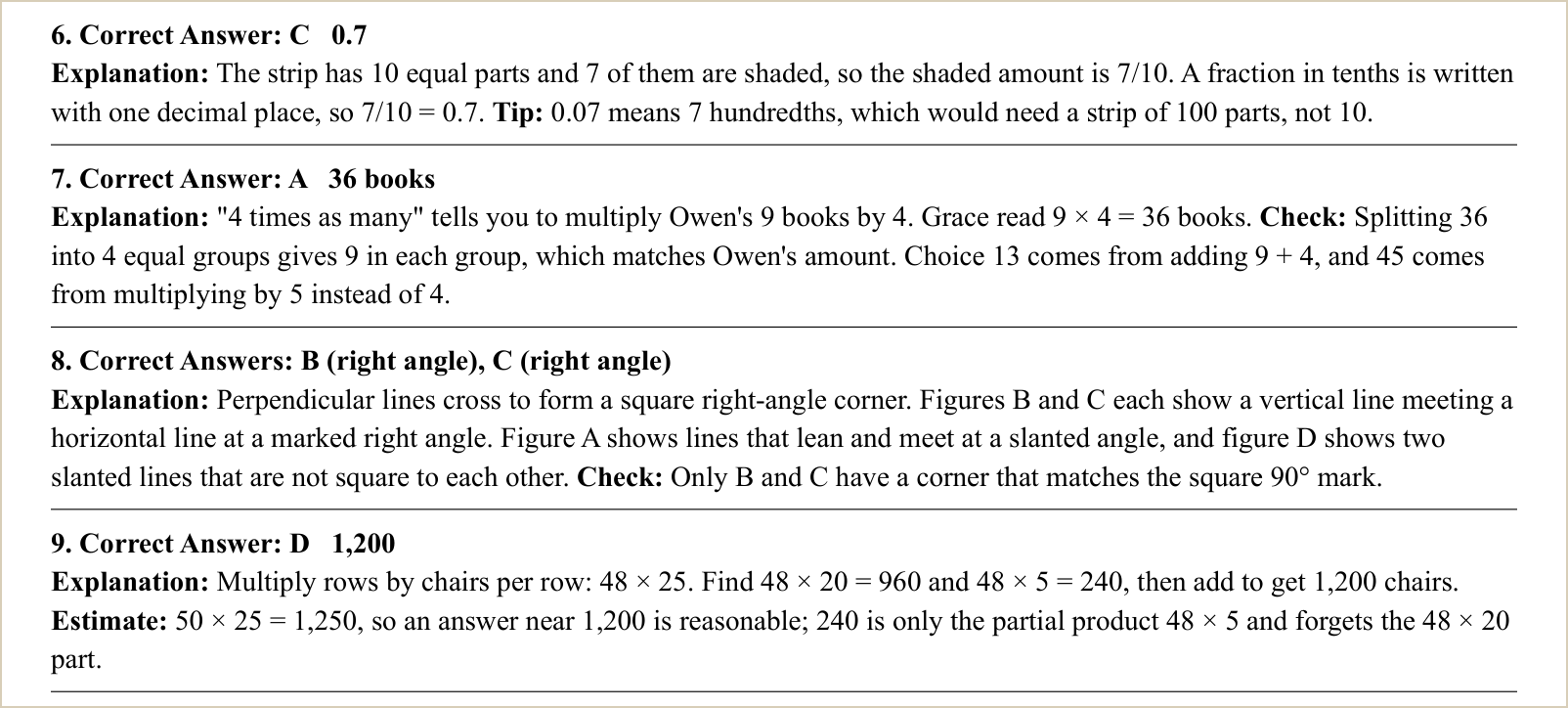 The explanations for those questions